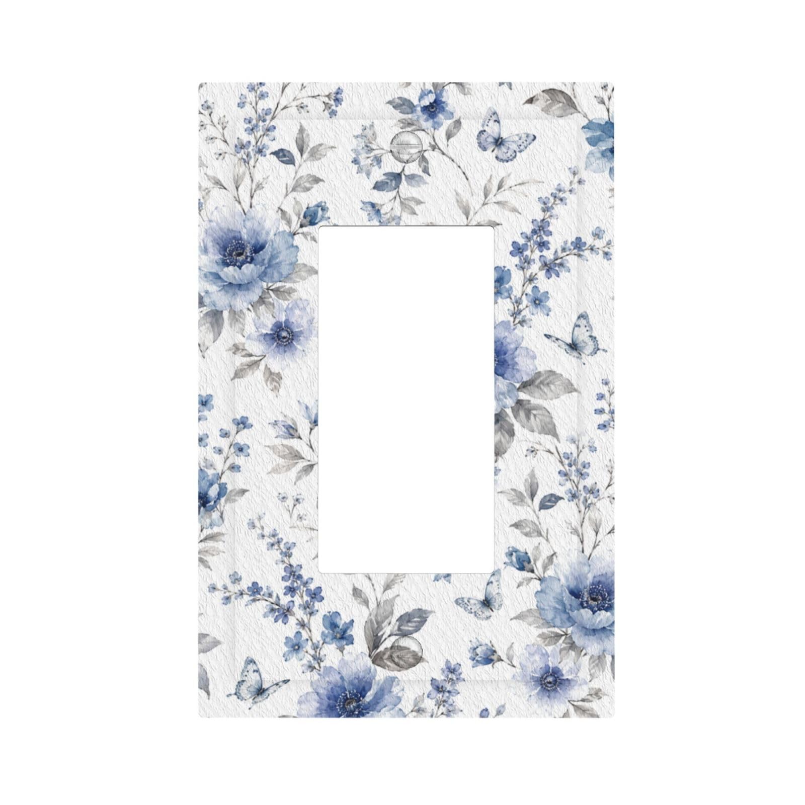 Dwbguo Decorative Outlet Covers Watercolor Blue Floral Butterfly 1 Gang Rocker Light Switch Covers Vintage Botanical Flower Single Decora Gfci Device Wall Plate for Bedroom Home Decor