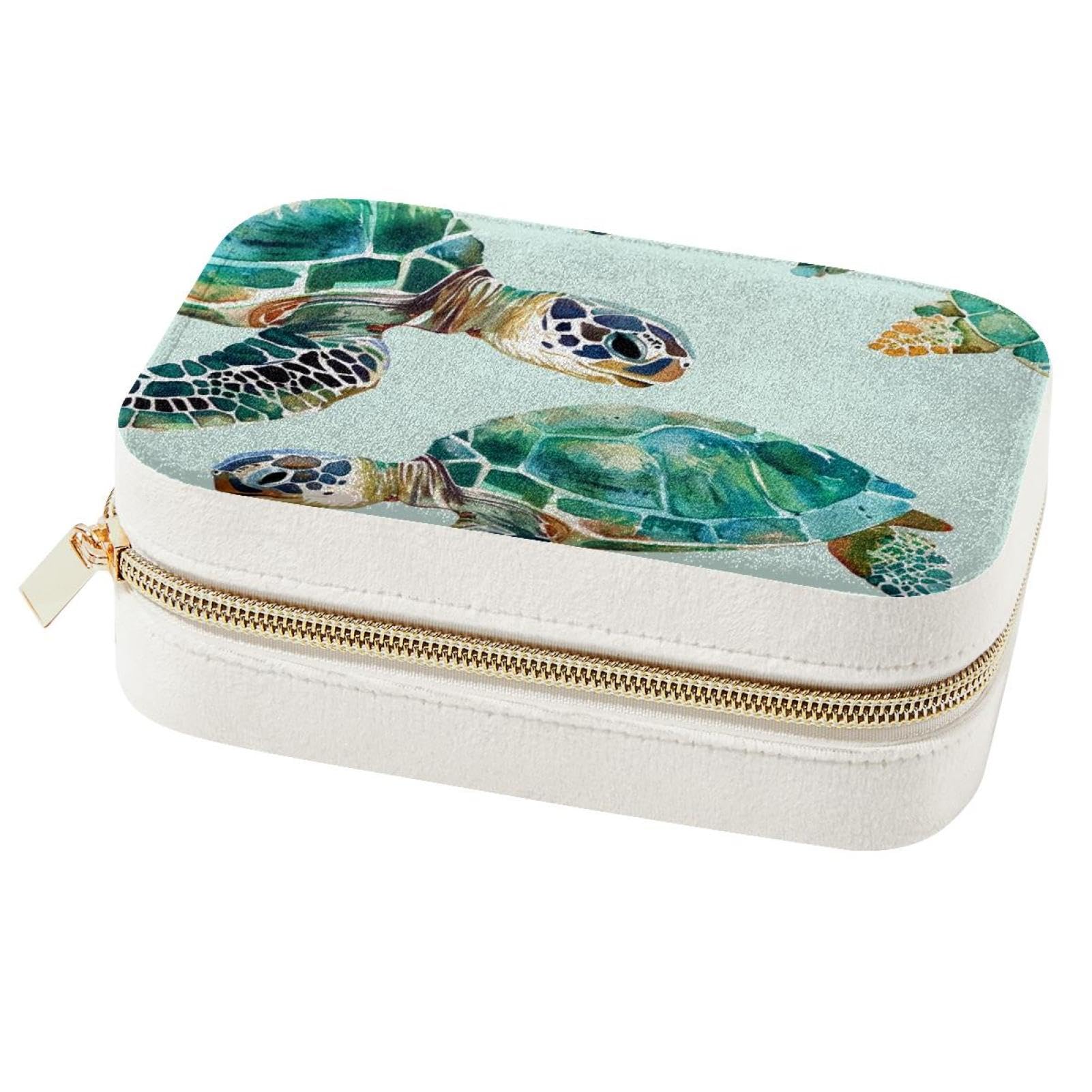 Boîte à bijoux tortue verte portable pour ranger bagues et colliers au quotidien