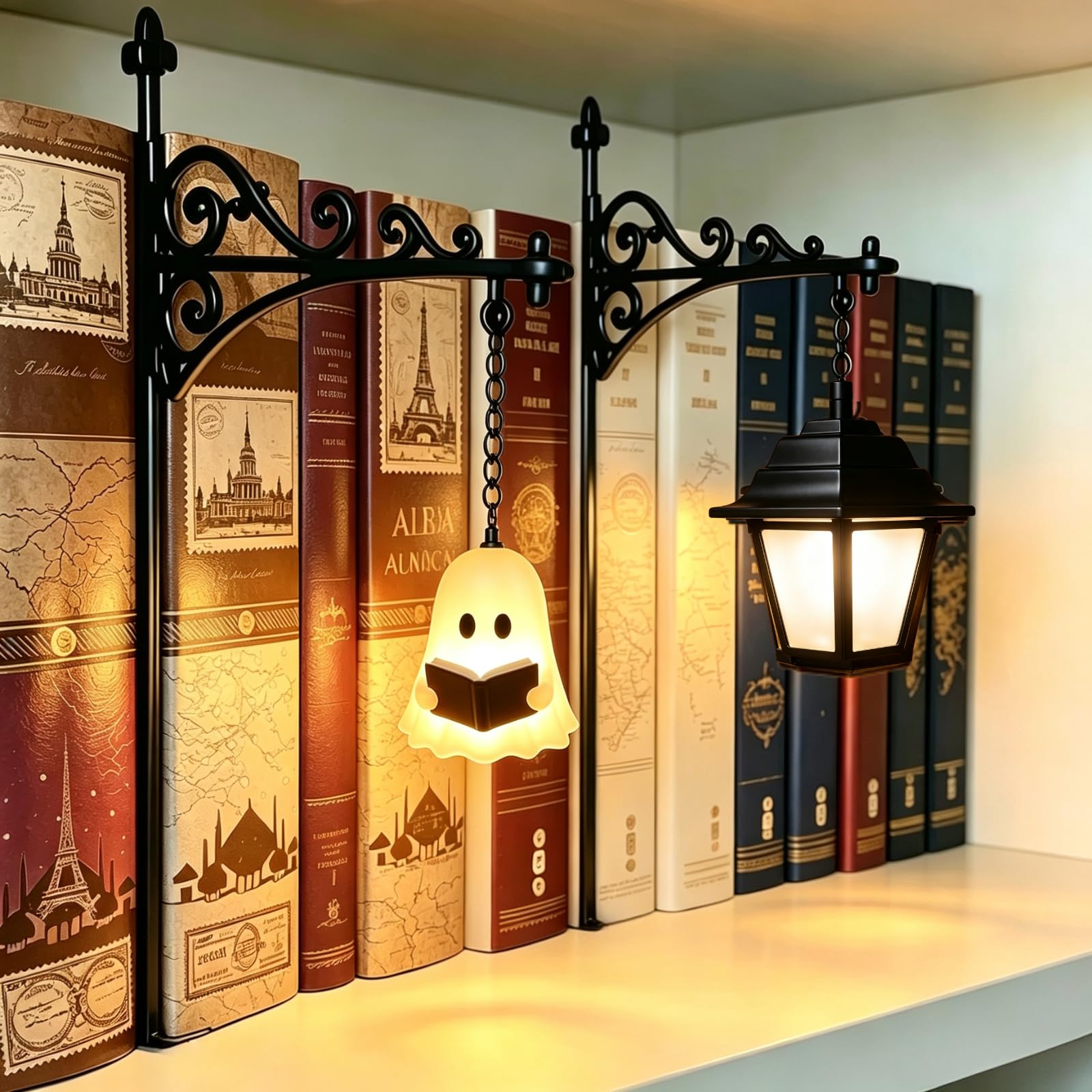 Library Lantern Mini Bookshelf Lamp Antique LED Bookshelf Lantern | for Bookworms, Ornament Book Nook Light for Reading Corner Home Library Decor, Unique Gift for Book Lovers (StyleC-2PCS)
