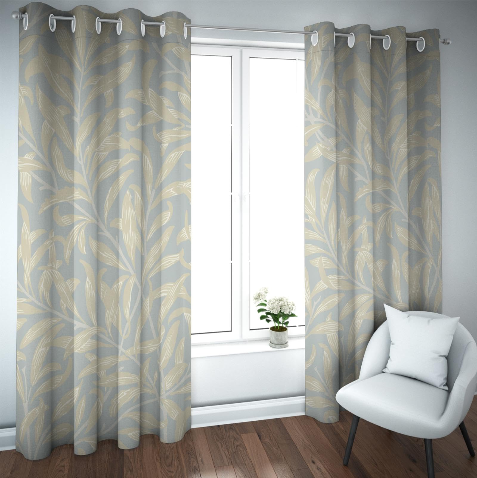 CHERHERART William Morris Bohemian Windows Curtains Willow Patterned Curtains Plant Leaves Blackout Eyelet Curtains for Living Room Bedroom 2 Panels W42xL84