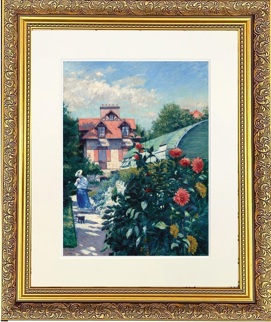 Dahlias Mounted Print - Gold Dahlia Frame - 14 x 12 Inch