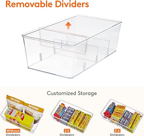 Miniatura 3 de Lifewit 4 cajas de plástico para almacenamiento de alimentos, con 3 divisores para bolsas de té, aperitivos, paquetes, bolsas, especias, ideal para