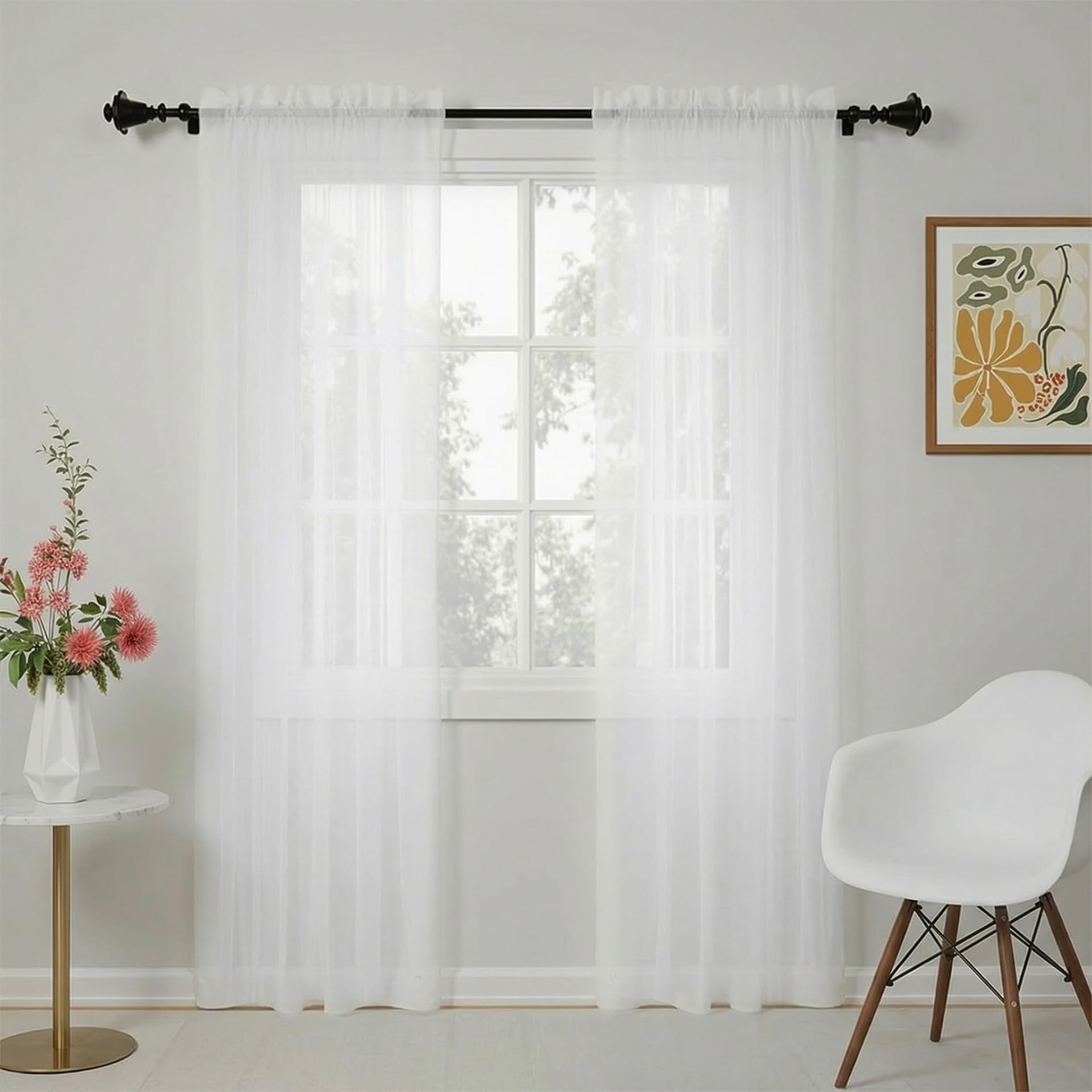 AMZYU Set of 2 Voile Curtain 85 x 260 cm Light Filtering Net Curtain for Windows Airy & Lightweight Elegant, Machine Washable for Bedroom Patio Door, White