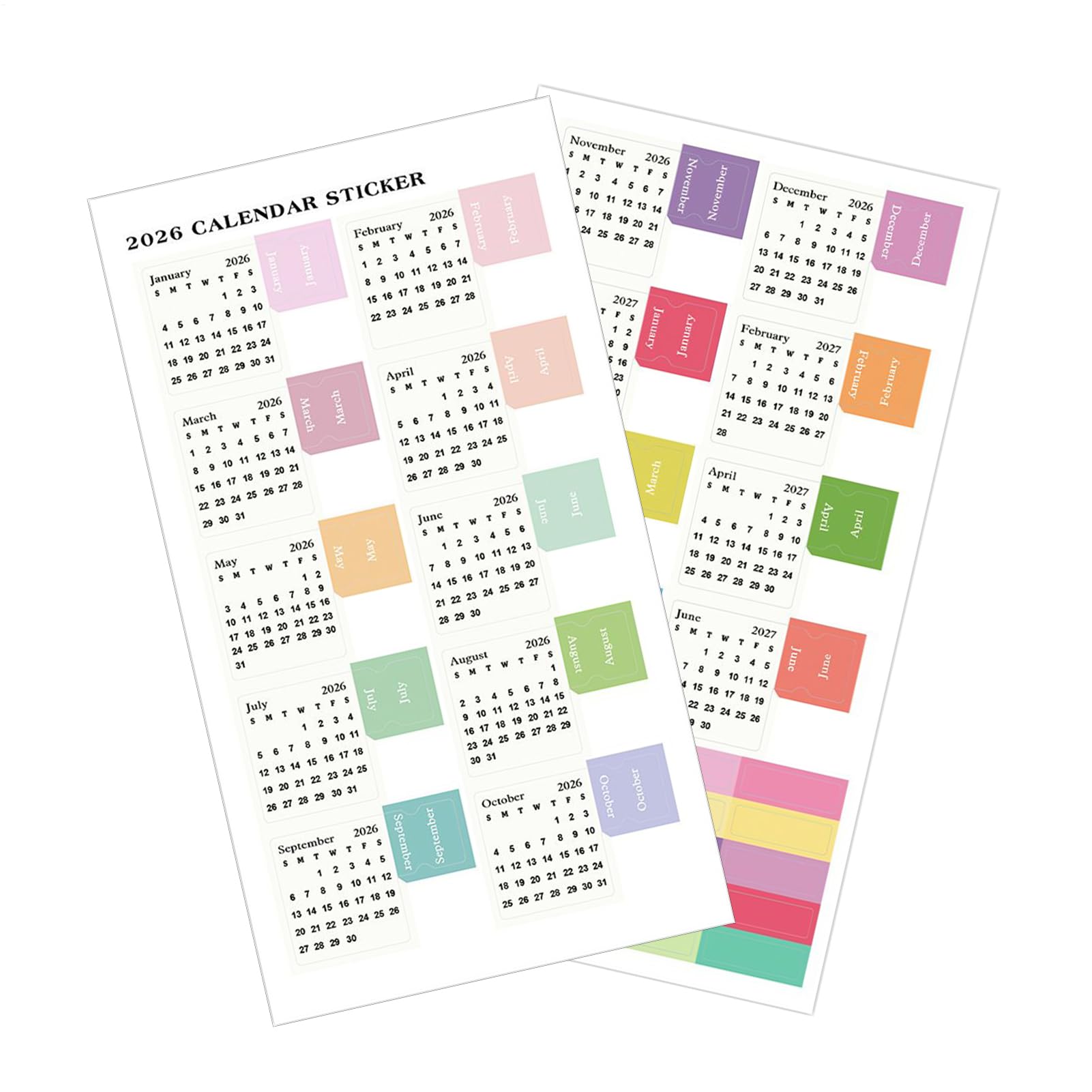 yakermur Kalender-Aufkleber für Erwachsene, bunte Etiketten für 2026, Monatsplaner-Aufkleber, Index-Tabs – für Zuhause, Schule, Tagebuch, Notizbuch, Sammelalben, Agenda, Markierung, Familie