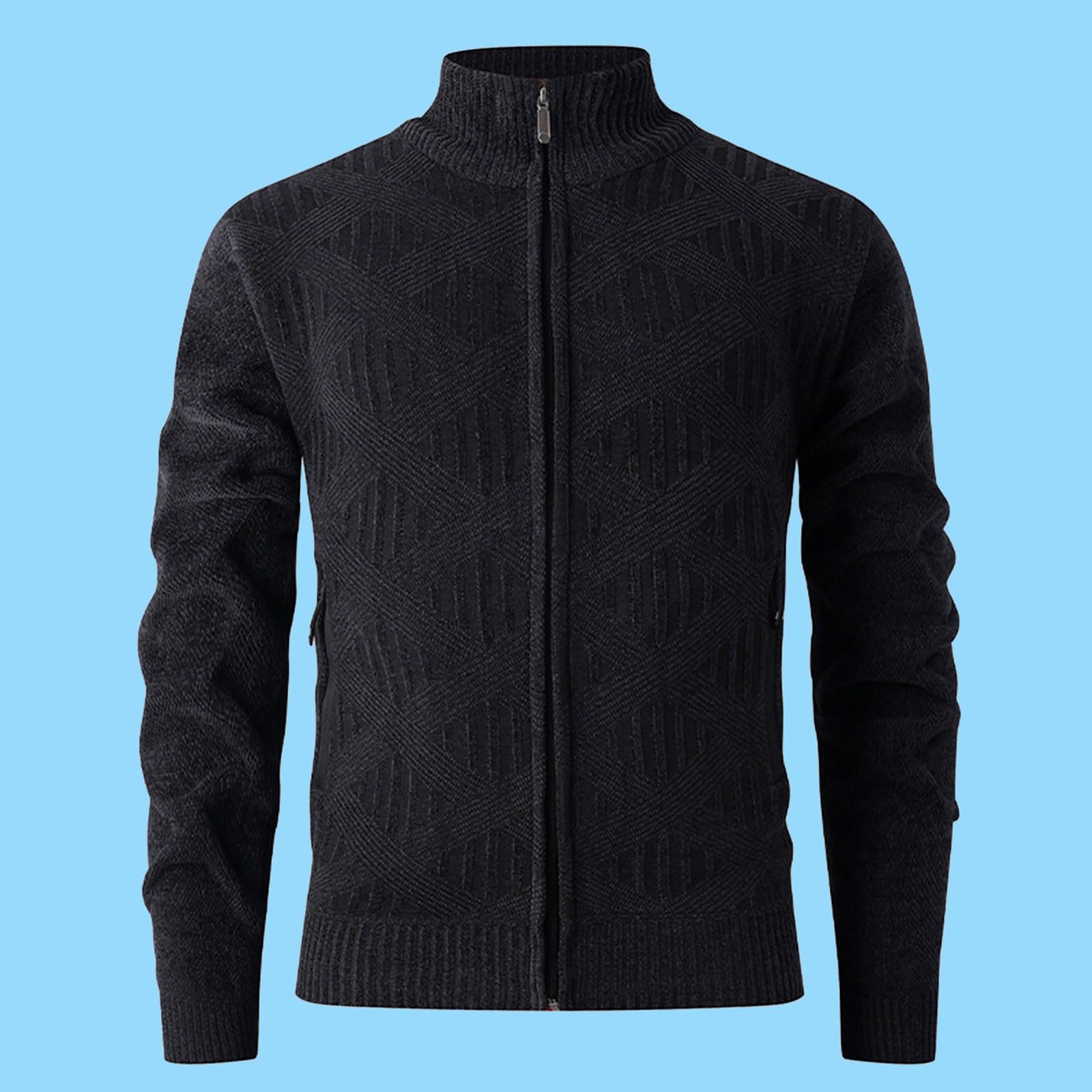 Cardigan Pullover Uomo Zip Intera Foderato Iana Caldo Cappotto Pullover Tasche