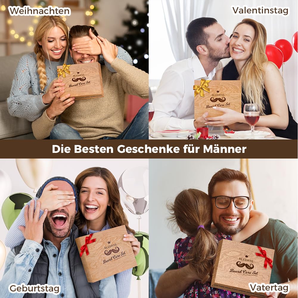 Bartpflege Set für Männer, Bledras 13 in 1 Bartpflege Geschenkset mit Bartshampoo, Bartöl, Bart Balsam, Bart Kamm, Bartbürste, Bartschere, Bartschablonen, Bart Set Geschenk für Männer