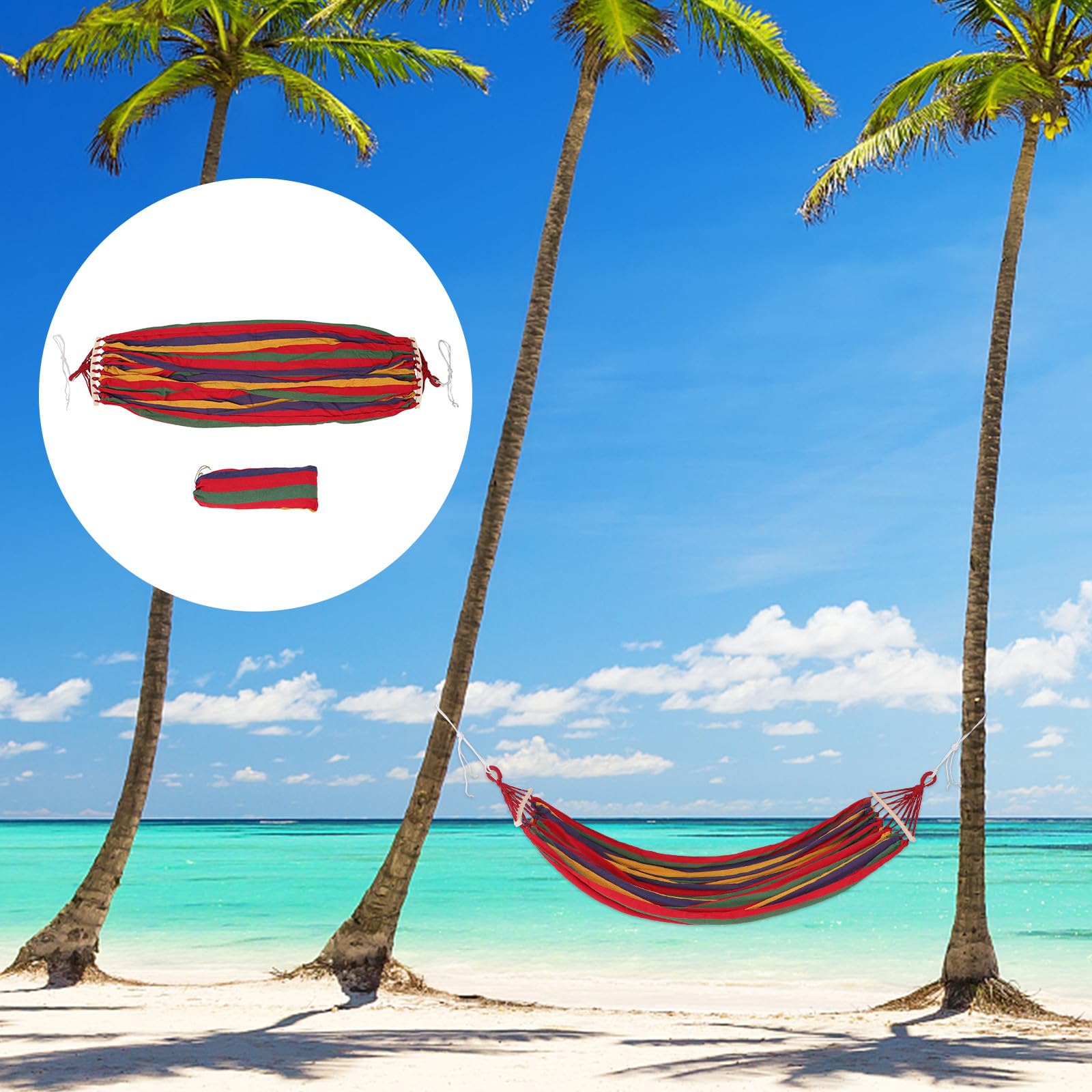POPETPOP Hamac Anti-Roulis Double Largeur en Toile Rayée avec Boucles Rouges Hamac de Jardin Plage Portable et Léger pour Randonnée Terrasse et Camping