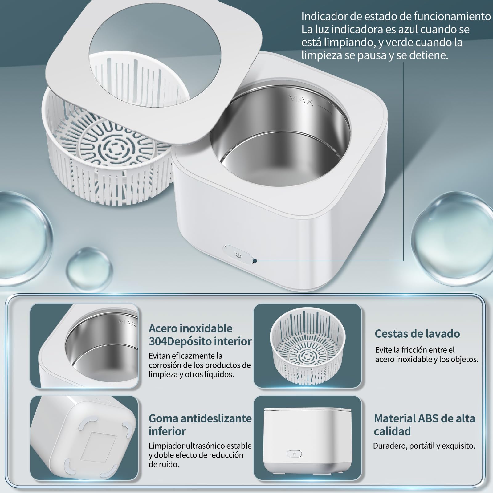 Limpiador Ultrasonidos Dental Limpieza, 43KHz Dental Pod Ultrasonic, Para Dentaduras Postizas, Alineadores, Retenedores, Cabezas de Cepillos de Dientes, Limpiador Ultrasónico Eficiente de 360°, 200ml