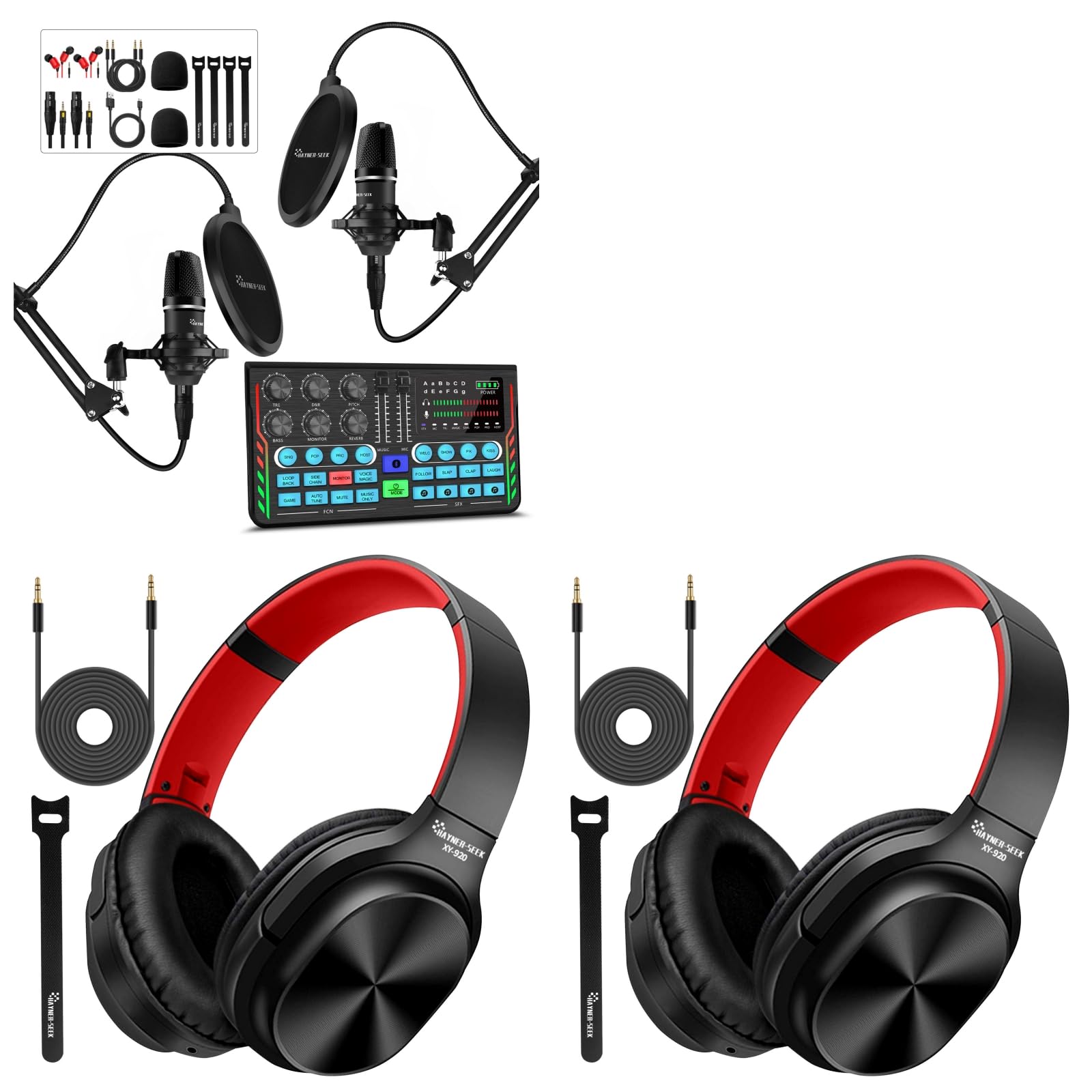 Podcast Equipment Bundle for 2,DJ Mixer with 3.5mmCondenser Microphone for Streaming
