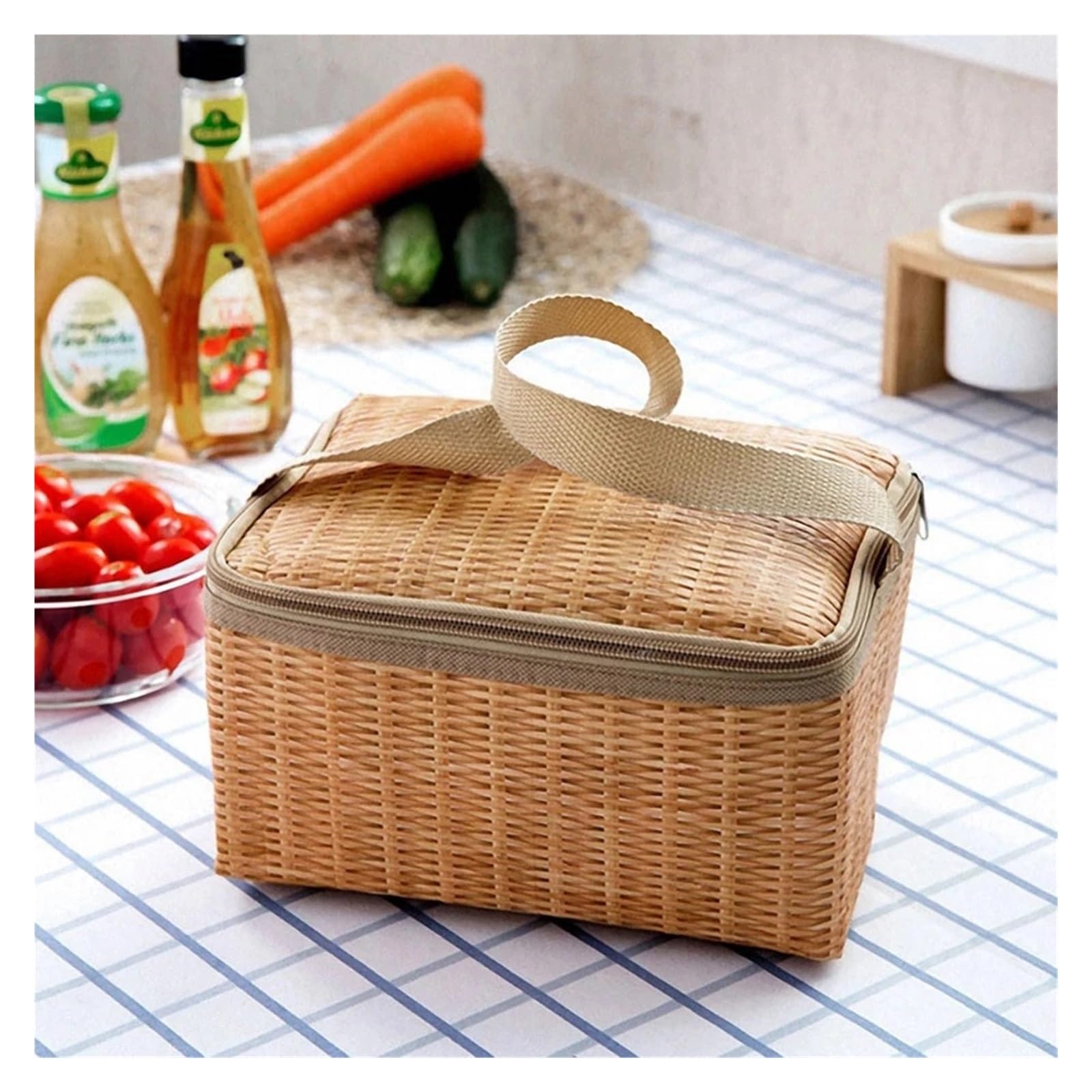 Cesta Picnic Bolsa de mimbre for Picnic al aire libre, vajilla impermeable, cestas for acampar