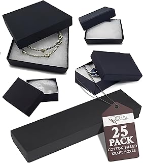 RJ Displays-25 Pack Jewelry Boxes Cotton Filled Assorted Mixed Gift Box Set for Ring, Pendants, Necklace, Bracelets abd Watch (Black Matte, 25 Assorted Mixed Boxes) - Premium small box