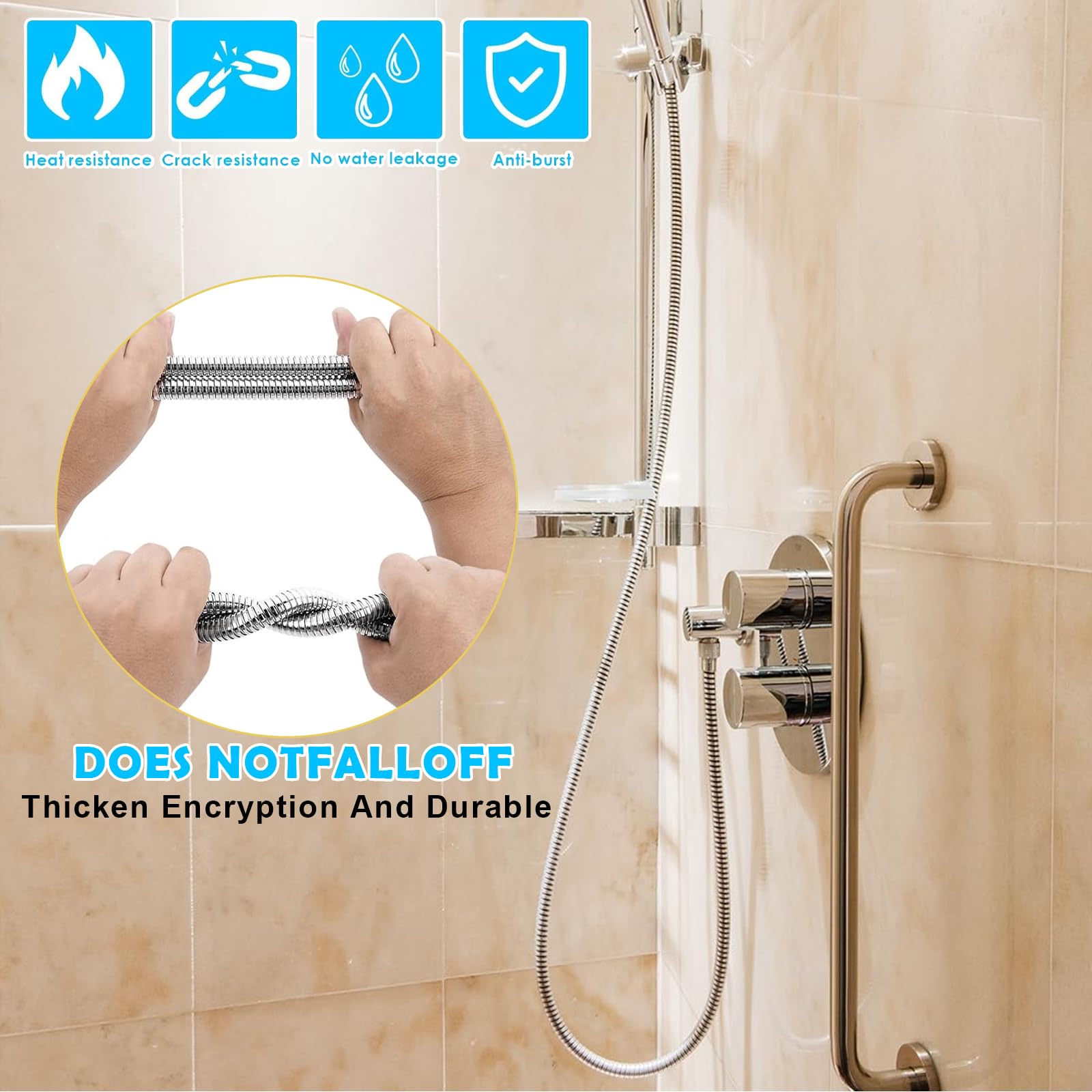 Tuyau de Douche de 1.5 mètres – Douchette pour Camping Car, Tuyau de Douche Flexible et Universel, Adaptateur de Douche Inclus