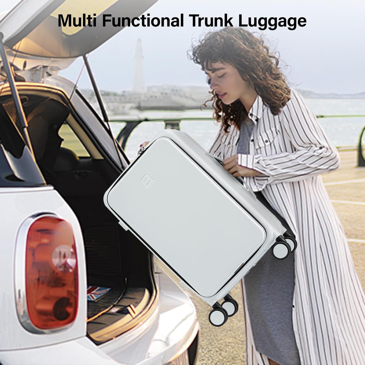 Hanke 28 Inch Luggage with Cup Holder and Charge,Top Opening Hard Shell Suitcases with Wheels and Dividers,Aluminum Frame Trunk Luggage Extra Large Suitcase with Lock for Travel,Smoke White - Image 10