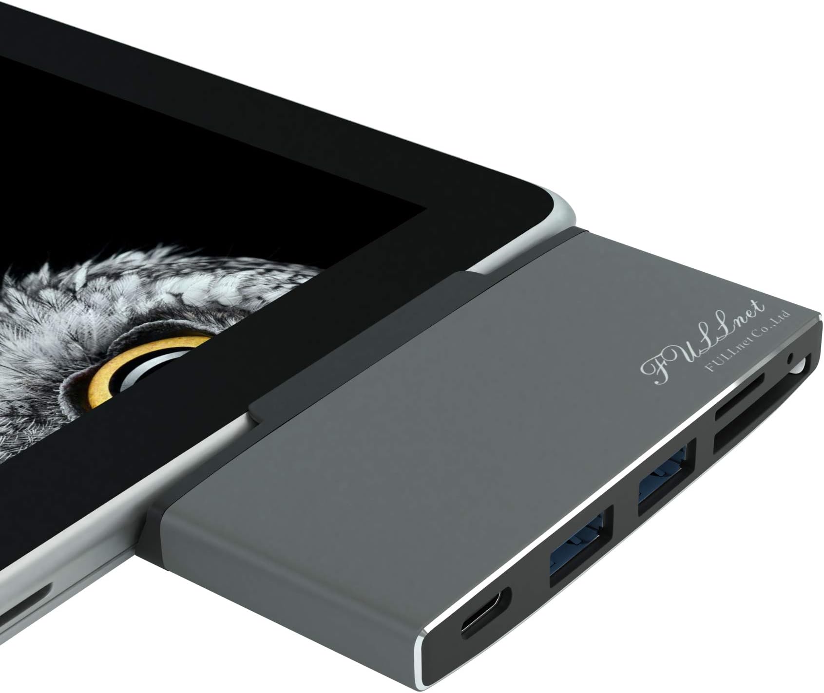 Fullnet Hub, Metal Case Docking for Surface Go, USB-C Connector with Surface Go Edge Shape & USB 3.0, SD/TF Card Reader, TF(Fixable Slot) Card Reader, 1 DC Power in Port(PD Charge only)