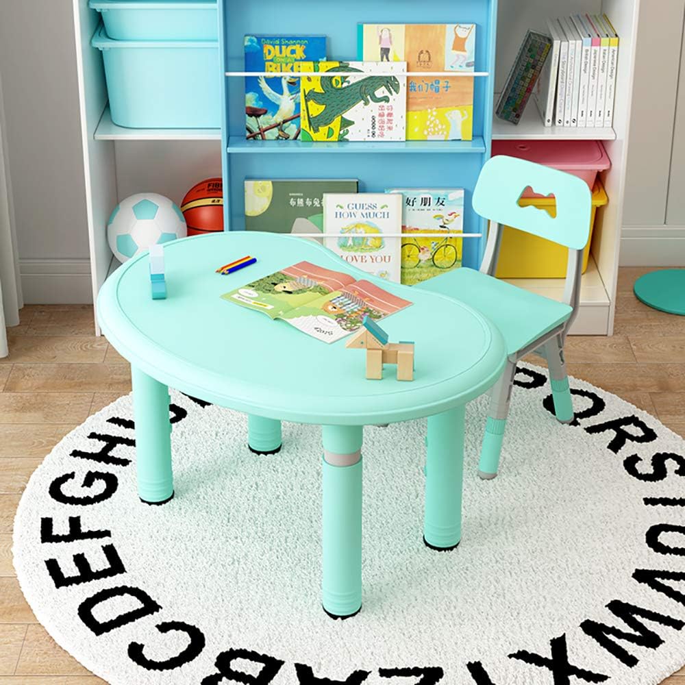 SSZZ Baby Game Learning Table And Chair Set Kindergarten Children's Can Be Raised And Lowered Toy Table Toddlers Reading Dining Desk,Green,A