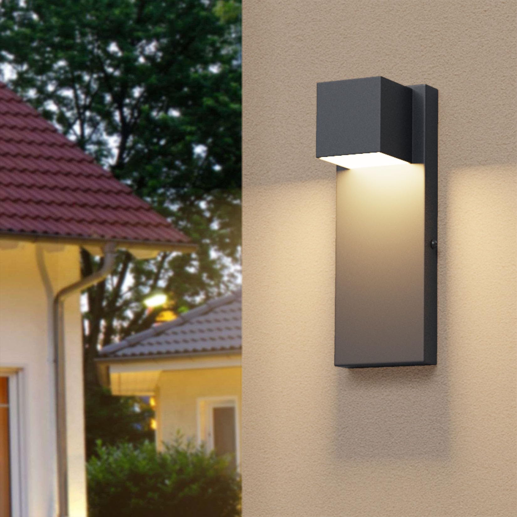 Kinkiet zewnętrzny LED K-Bright 16 W, 2 sztuki, lampa zewnętrzna, ciepła biel 3000 K, wodoodporność IP65 | Żelazna lampa ścienna do wewnątrz i na zewnątrz, na balkon, do ogrodu