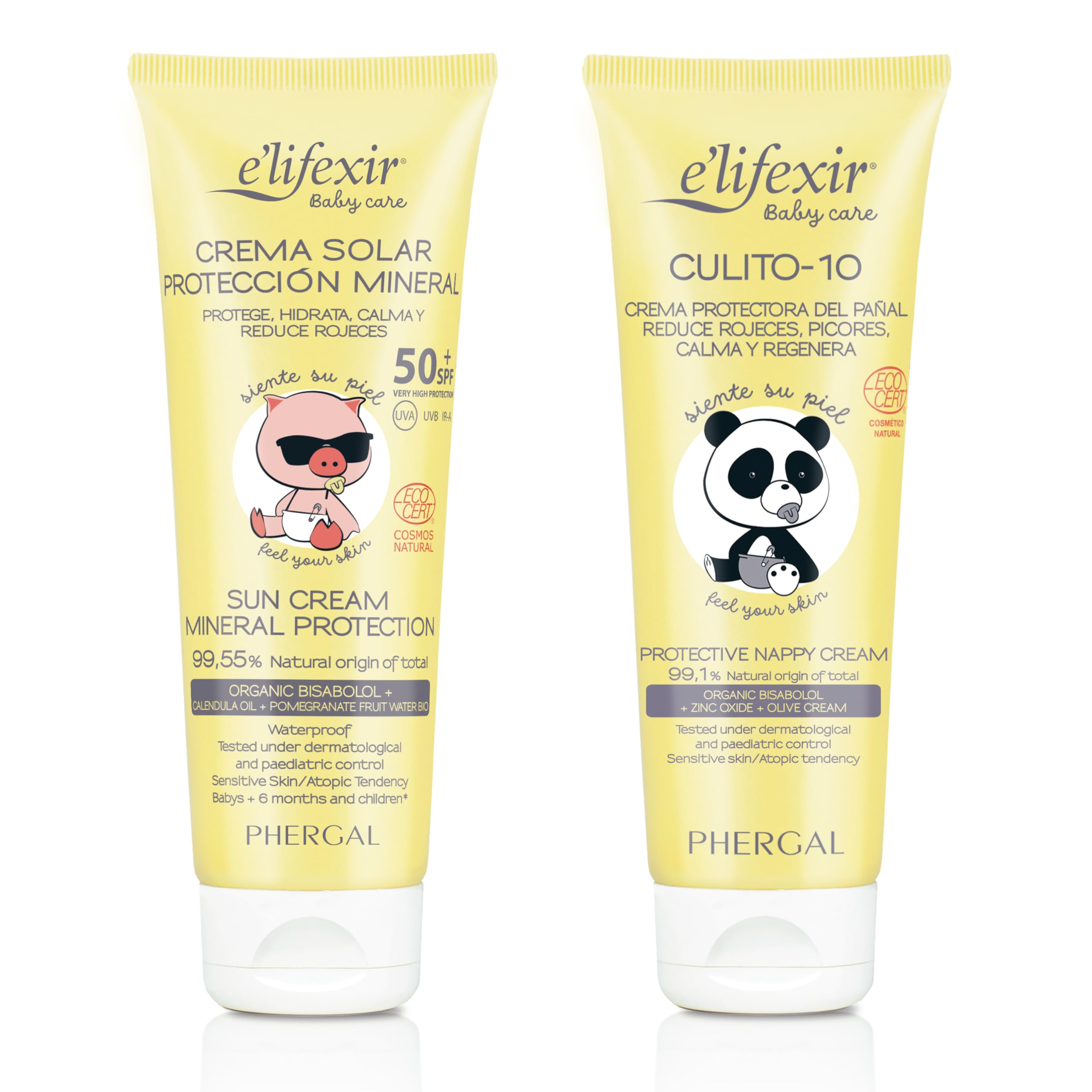 Crema Solar Niño y Bebé SPF 50 + Culito 10 | Elifexir Baby Care | Protector Solar UVA/UVB/IR-A con 100% Filtros Minerales y Resistente al Agua, Crema Protectora de Pañal Ecocert, 100ML + 75ML