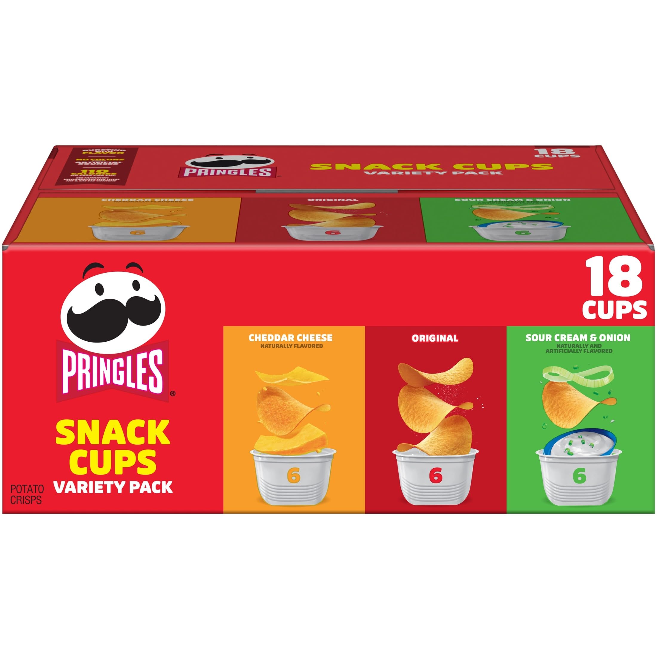 Pringles Potato Crisps Chips, Lunch Snacks, Snack Cups, Variety Pack, 12.9oz Box (18 Cups)