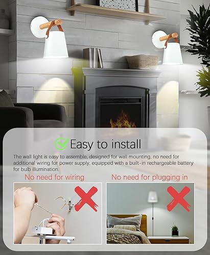 Miniatura 5 de Aplique de pared a pilas con control remoto, juego de 2 lámparas de pared con batería recargable, no necesita cableado, luz LED regulable, lámpara