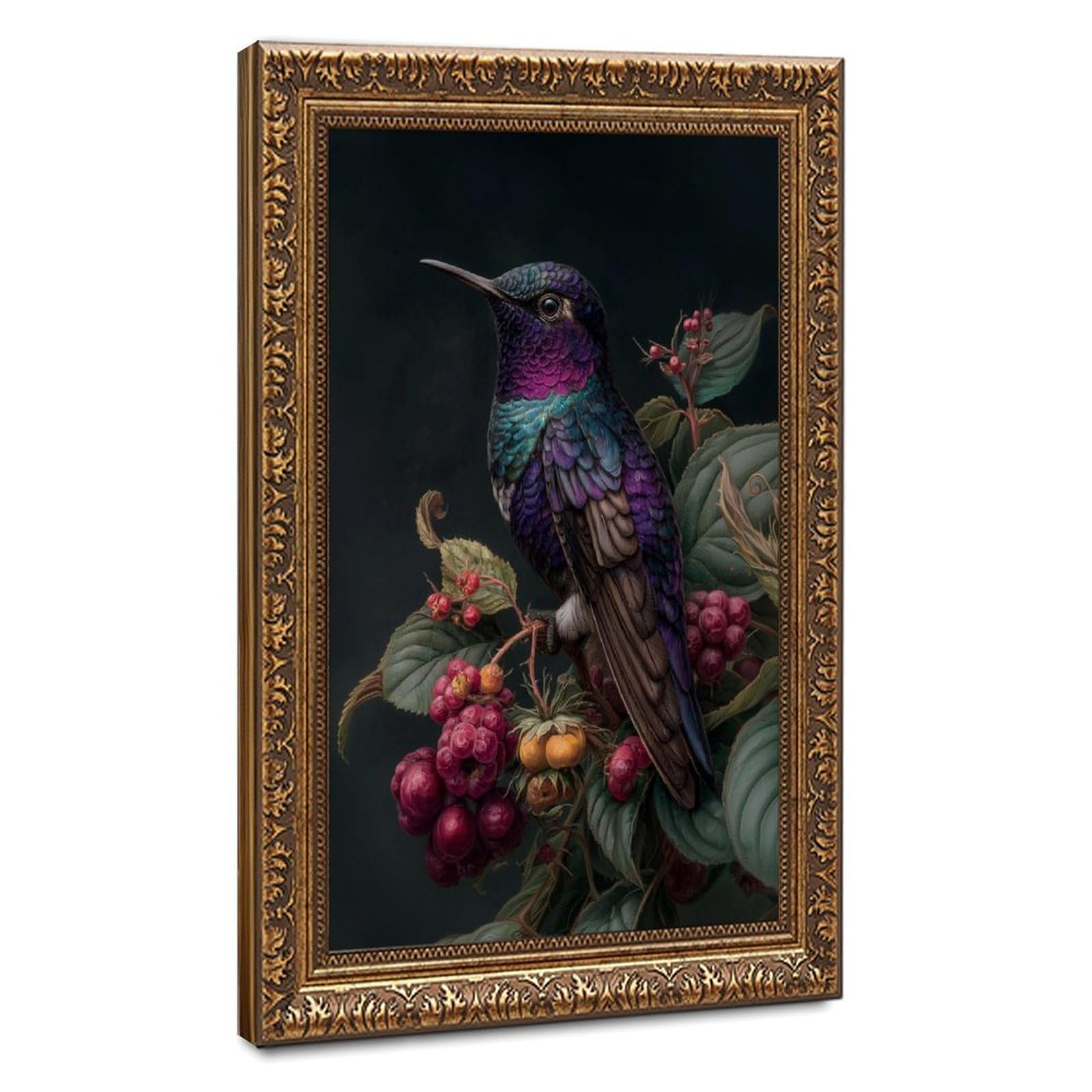 Bareronor Off-White Deep Purple Hummingbird Canvas Poster Bedroom Decor Landscape Office Room Decor Gift 20" L X 30" W