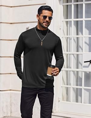 COOFANDY Mens Mock Turtleneck Shirts Long Sleeve T-Shirts Solid