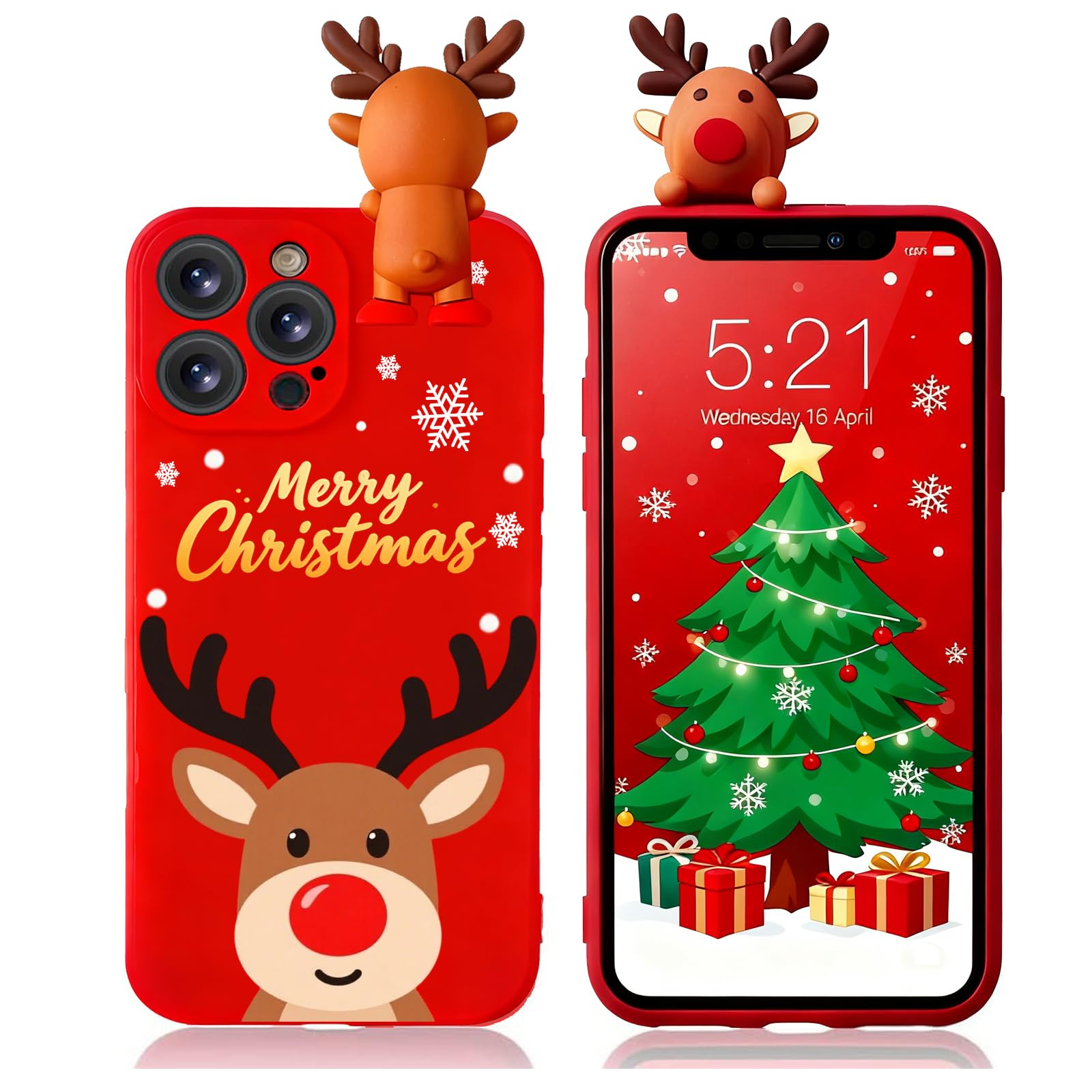 Coque silicone iPhone 15 Pro Max Noël antichoc avec motif élan 3D - 7