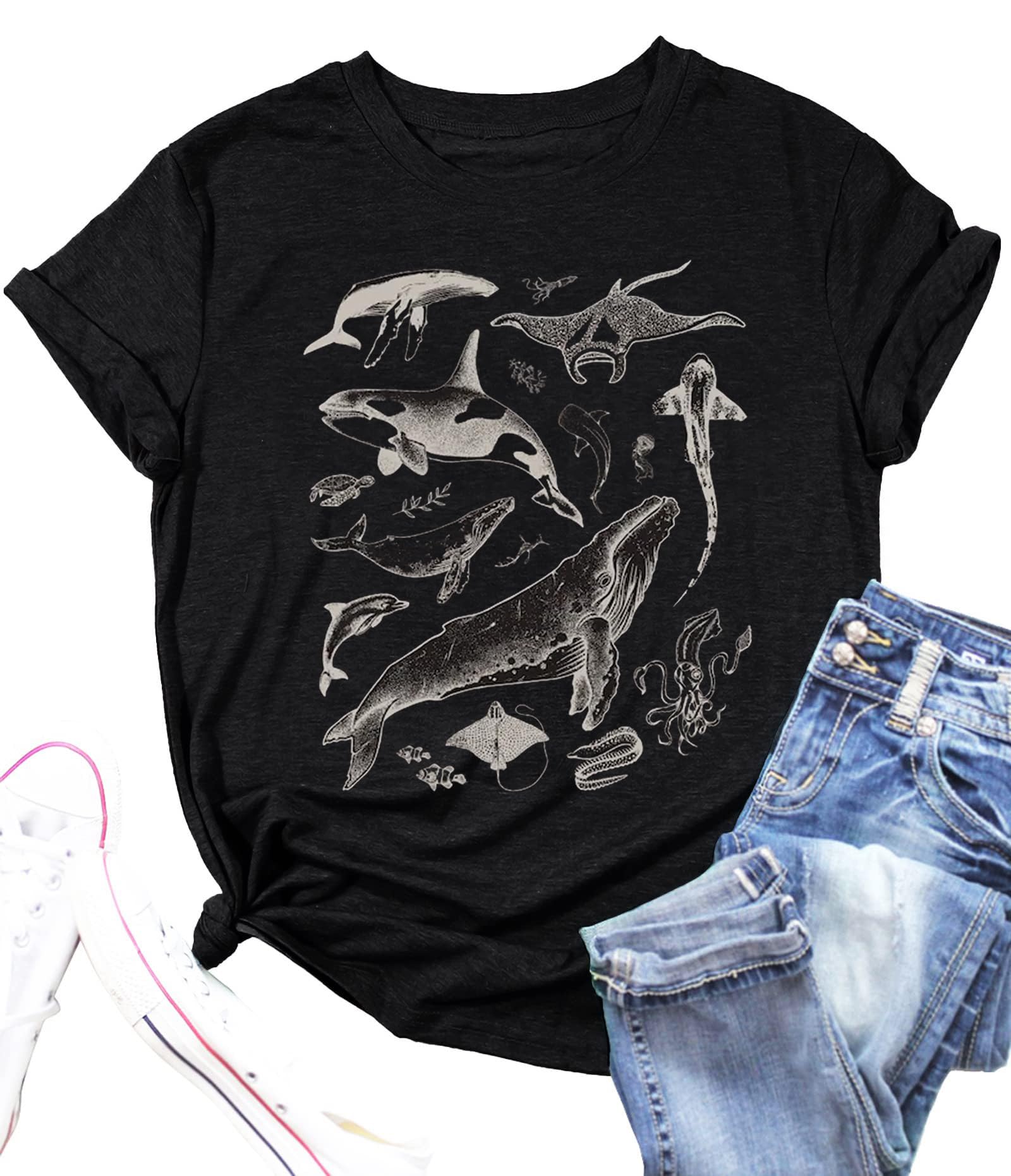 OvazlySand Beach Shirts Women Vintage 80s 90s Tattoo Sea Animal Tshirt Summer Ocean Nature Tops Marine Animal Tee