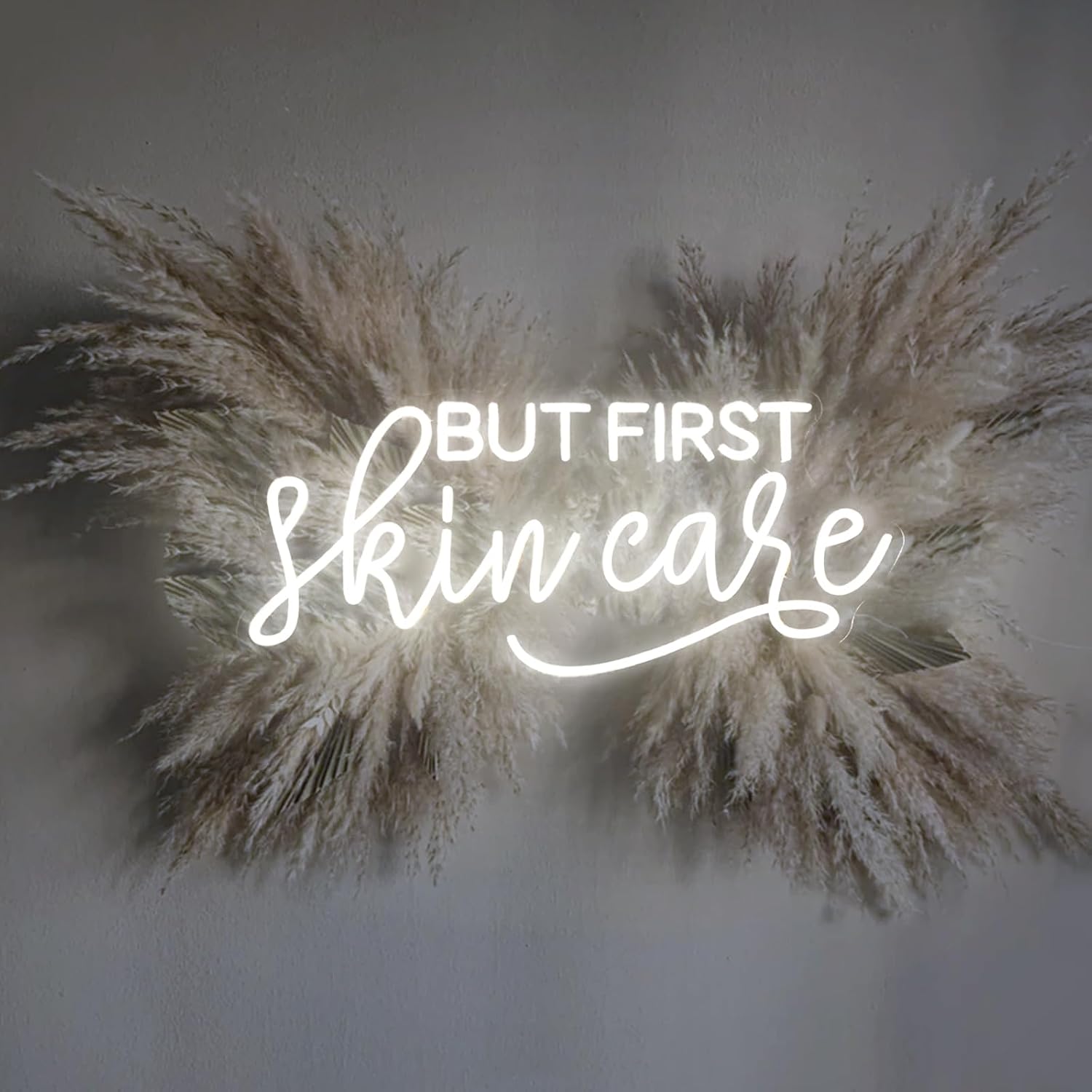 But First Skin Care Neon Sign 35 inches White Led Business Beauty Salon Skincare Room Light Up Neon Signs Wall Decor for Skin Care Salon Beauty Studio Decorations