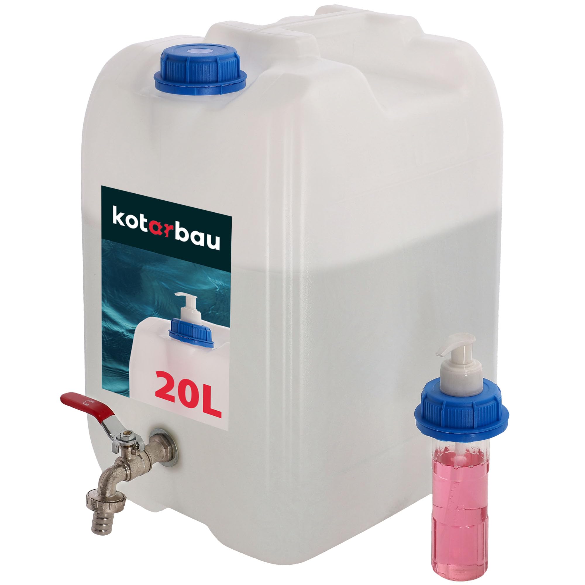 KOTARBAU® Tanica per acqua con rubinetto, 20 l, con dispenser di sapone, serbatoio per acqua potabile, tanica per acqua potabile, contenitore per acqua da campeggio, cantiere
