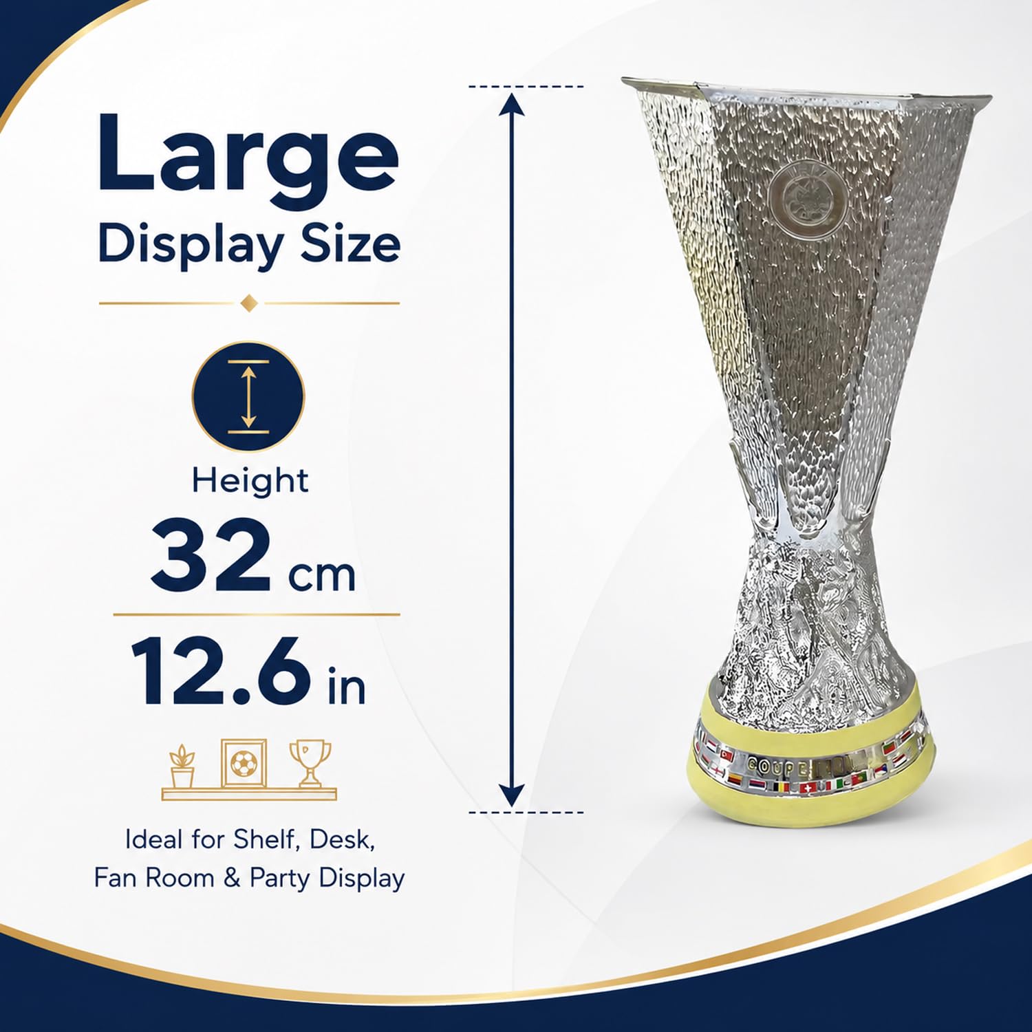 Europäische Fußball Liga Trophäe Replik, Champions Soccer Cup, Fußball Fan Geschenk, Schreibtisch Deko für Club, Home Office, Regal, Fanraum, Bar,32cm | 3 Größe Silberharz Liga Champions Pokal, Fanartikel Geschenk, Sammler, Souvenir, Büro, Regal, Fanraum