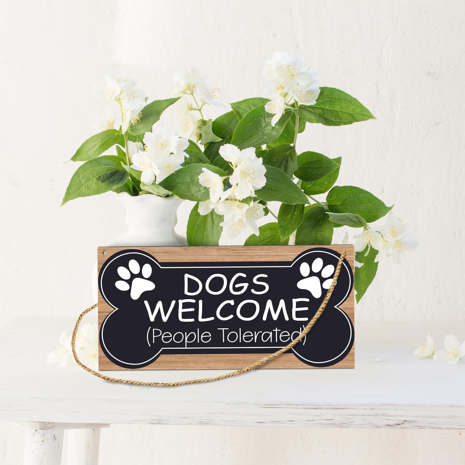 Dog Welcome People Tolerated Dog Lover Wooden Hanging Sign Decor, Welcome Sign for Front Door Farmhouse Garden Home Porch Entryway, Pet Paw Hanging Wall Art Gift - A30 - Image 3