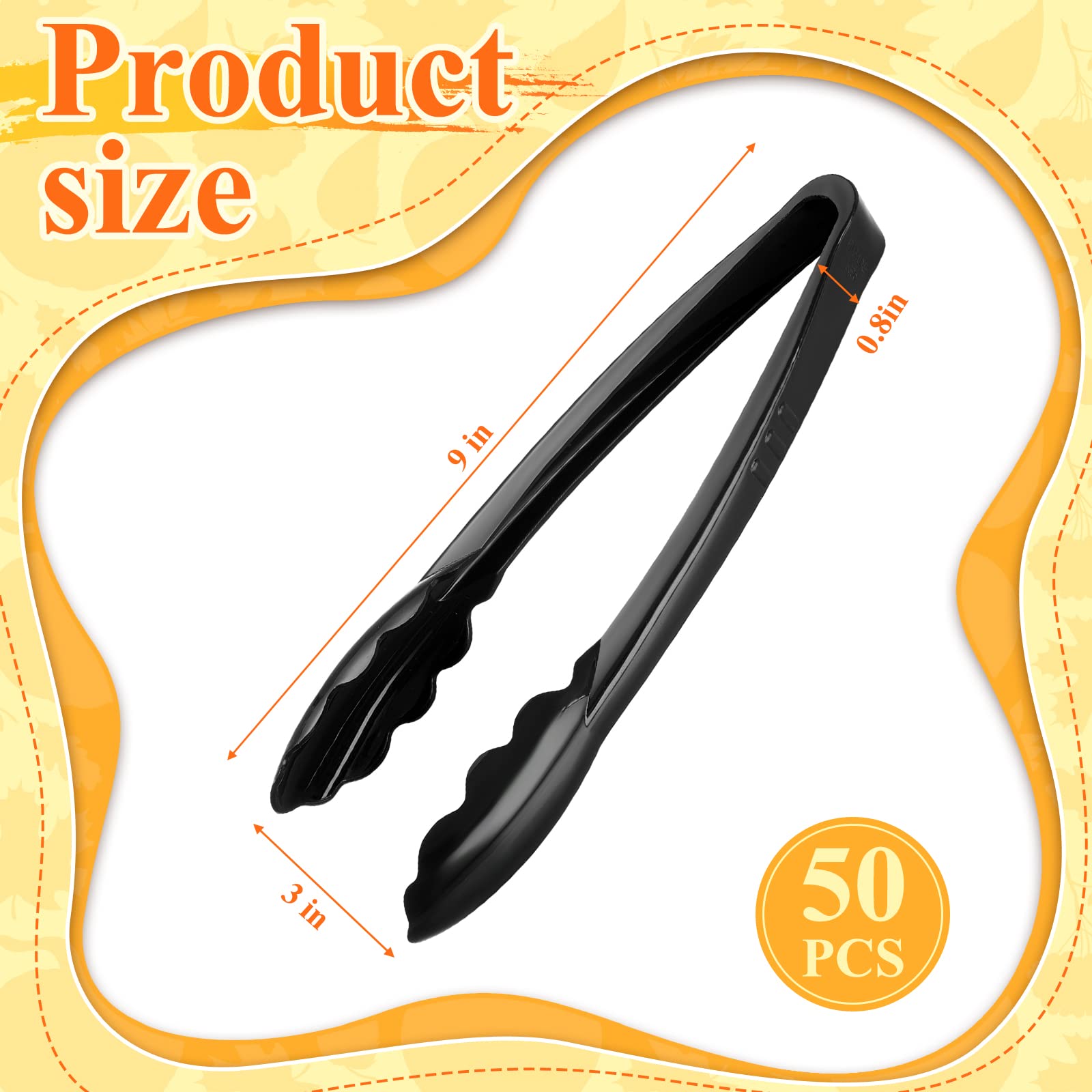 Pinze in plastica per servire sfuse, 22,9 cm, utensili da portata in plastica, usa e getta, resistenti pinze per insalata per cucina, buffet, barbecue, eventi, catering, feste (nero, 80 pezzi