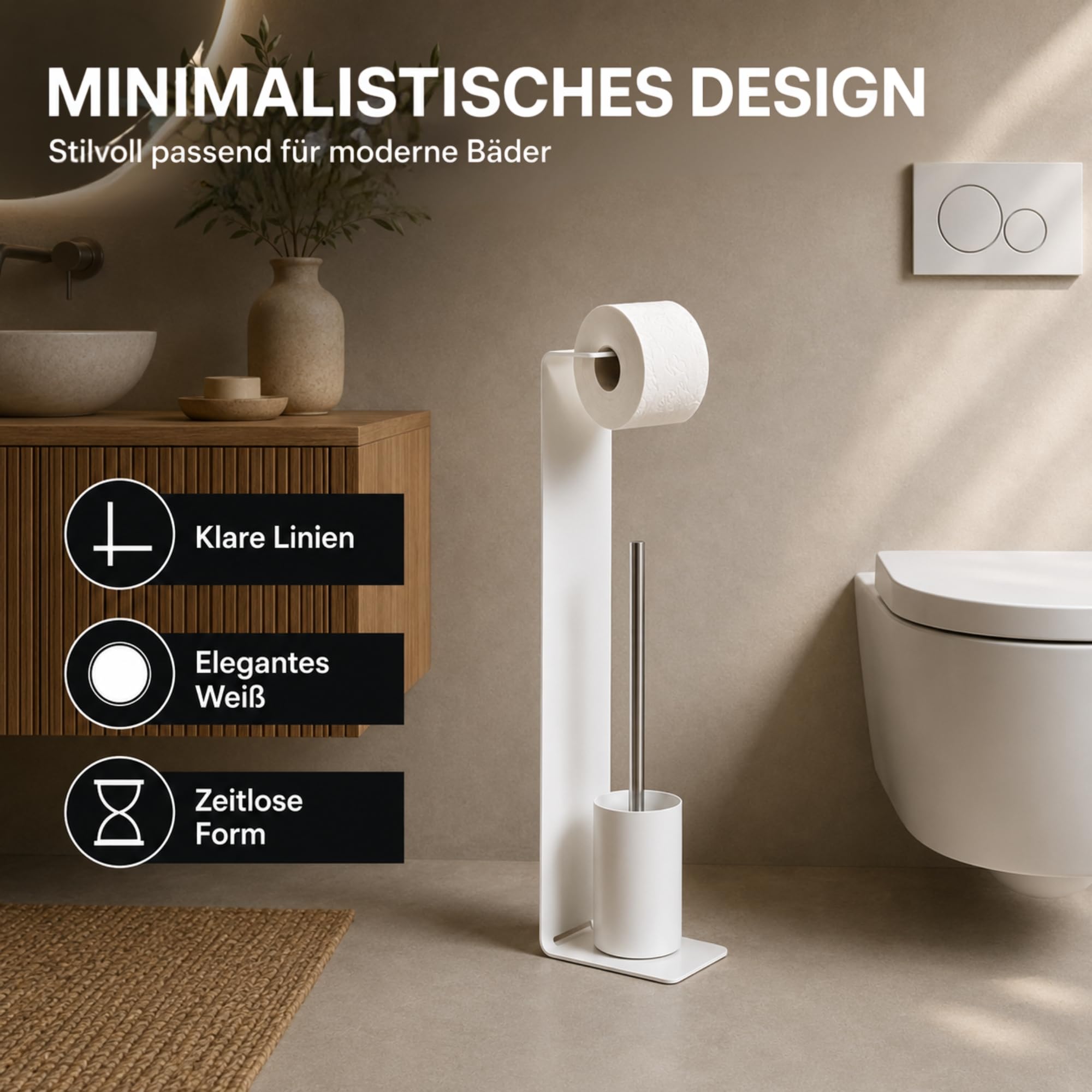 Radius PURORAGGIO WC-Garnitur freistehend – WC-Bürste mit Toilettenpapierhalter in einem – Moderne 2-in-1 Toilettengarnitur für Bad & Gäste-WC – Aluminium, U.F.P.C.-beschichtet (Weiß)