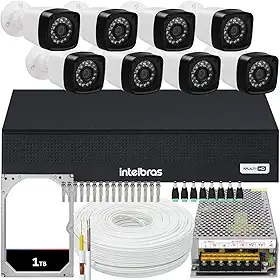 Kit DVR Intelbras 8 canais H.265 1TB 8 câmeras Full HD 20m