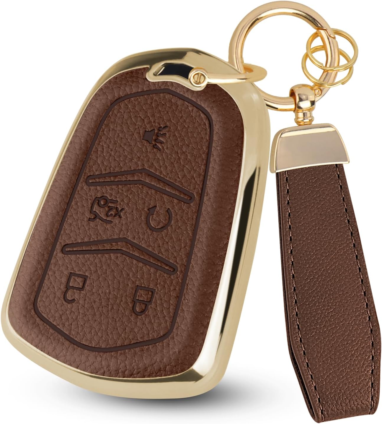 Mild East for Cadillac Key Fob Cover, Soft TPU Leather Remote Car Key Cover Compatible with Cadillac ATS CTS CT6 DTS Escalade STS SRX XTS XT4 XT5 XT6, 5-6 Buttons (Brown, 5 Buttons)