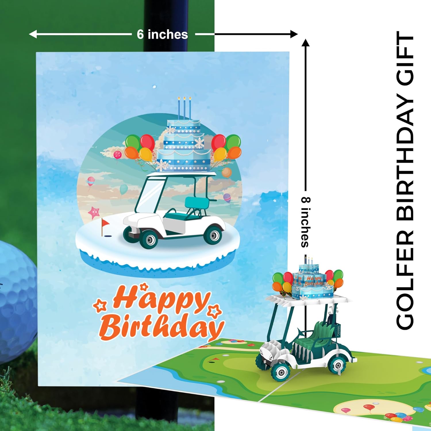 iGifts And Cards Hole-in-One Golf Cart 3D Pop Up Card, 6"x8", Includes Notecard and Envelope, Fun Sports-Themed Greeting for Birthdays, Golf Lovers, and Outdoor Party Decorations - Image 7