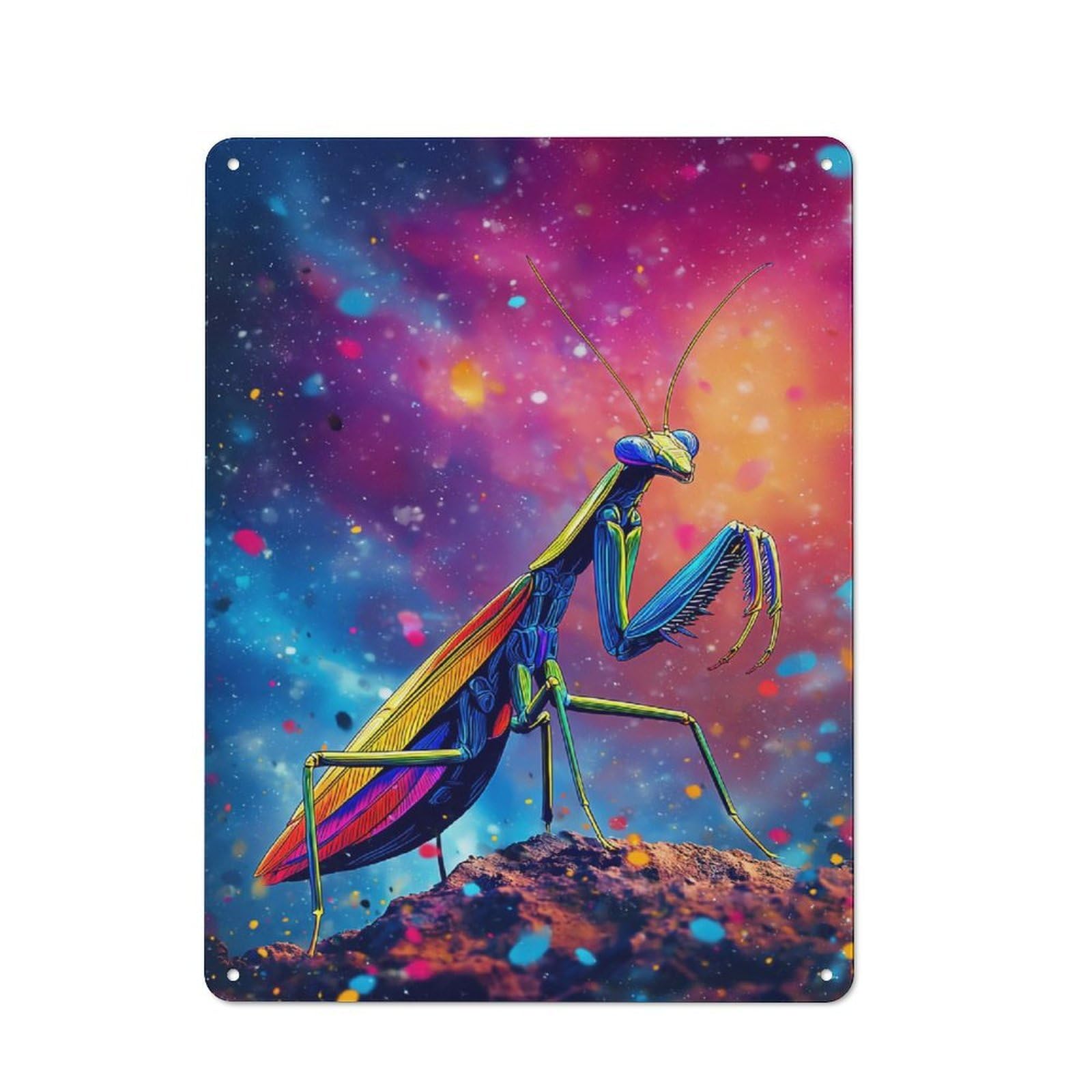 Junmoney Colorful Praying Mantis In Space-1 Colorful Praying Mantis In Space Retro Metal Plaque 40X30cm For Garage Or Workshop, Housewarming Wall Decor For People Furnishing Garage And Workshop
