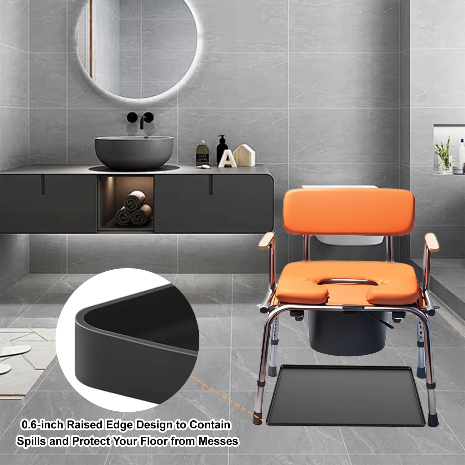 Bedside Commodes Toilet Mat for Seniors: Silicone Toilet Mats with Raised Edge Waterproof Floor Protector - Recycle Commode Toilet Pad Under Raised Toilet Seat & Adults Potty Chair