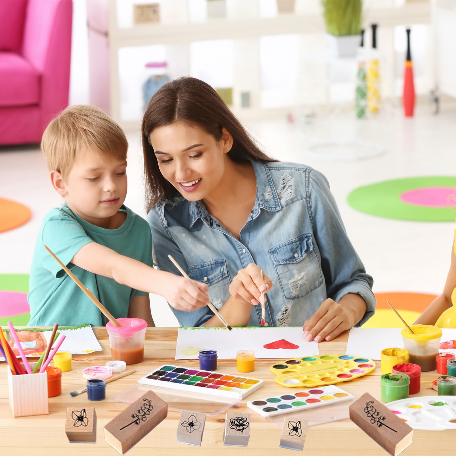 Timbri in Legno Fiori 22 Pezzi, Set di Timbri Decorativi per Scrapbooking