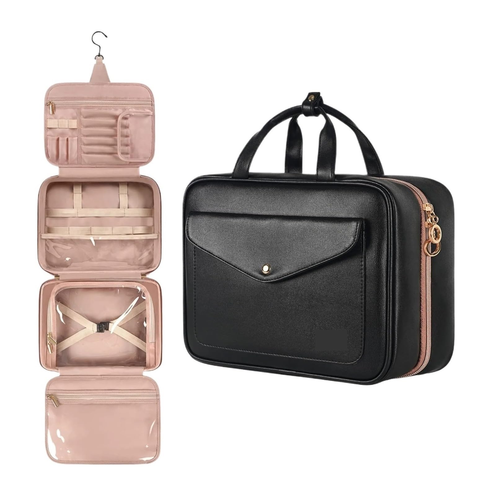 Organizer da viaggio da appendere borsa da toilette da uomo grande scatola di immagazzinaggio portatile impermeabile donna toeletta cosmetica custodia per trucco, nero, One Size, Stile unico