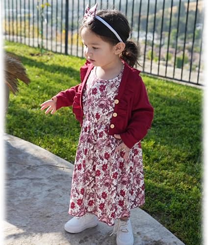 Miniatura 2 de HINTINA Conjunto de 2 piezas de vestido y cárdigan para niñas pequeñas, vestido sin mangas con estampado floral y cárdigan de manga larga