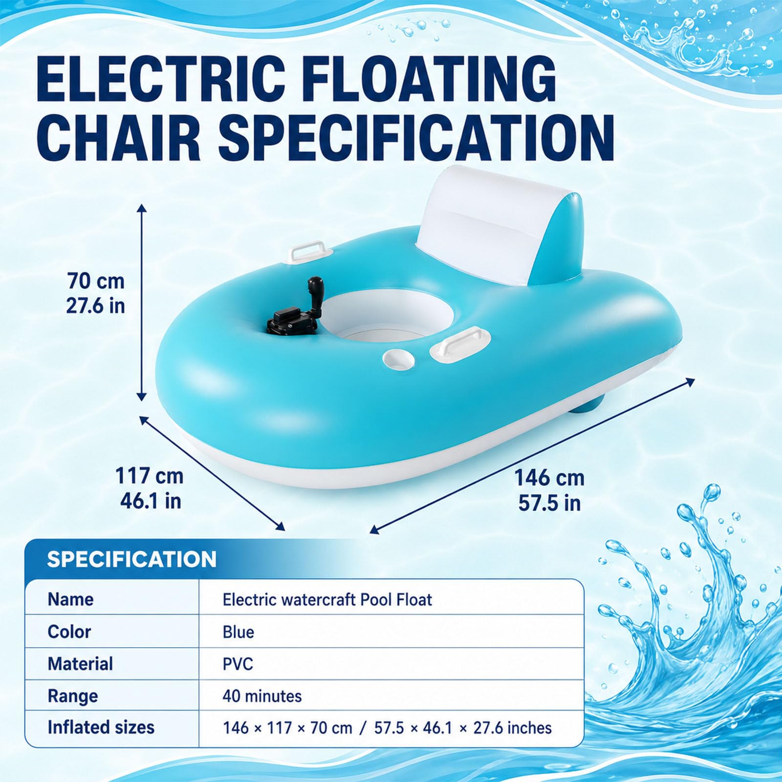 Motorisierte Pool-Liege Mit Elektrischer Pumpe–Aufblasbarer Pool-Sessel Mit Antrieb (Vorwärtsfahrt & Drehung) Für Erwachsene–Tragkraft Bis 120 Kg–Komfortabler Sitz Für Pools Und Seen