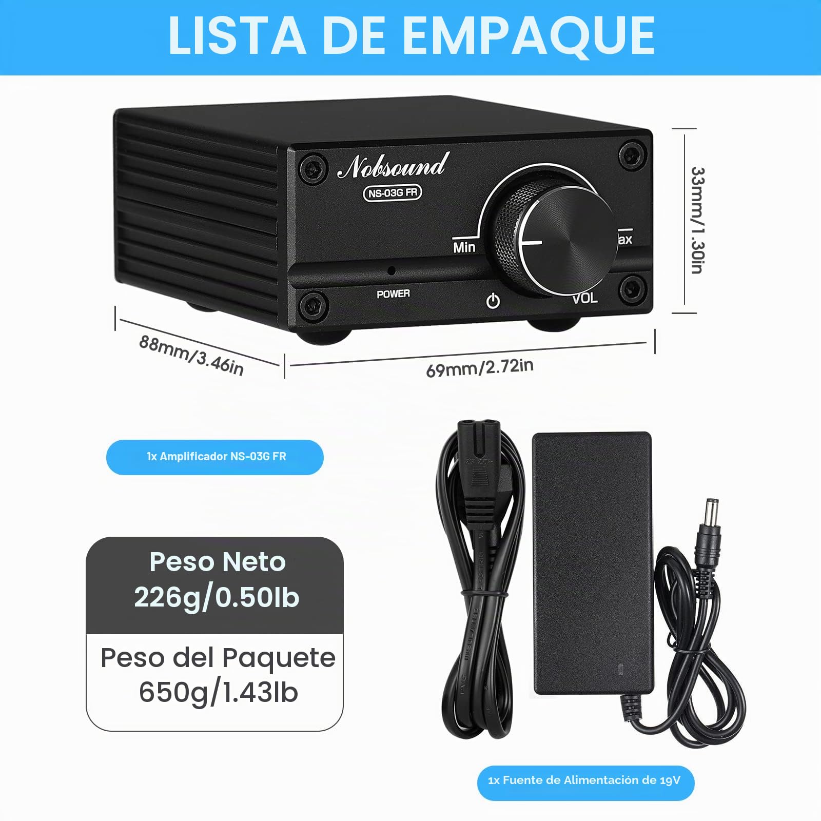 Nobsound Amplificador de potencia digital de 100 W Full Frequency Mono Channel Audio Mini Amp with Power Supply (Black)