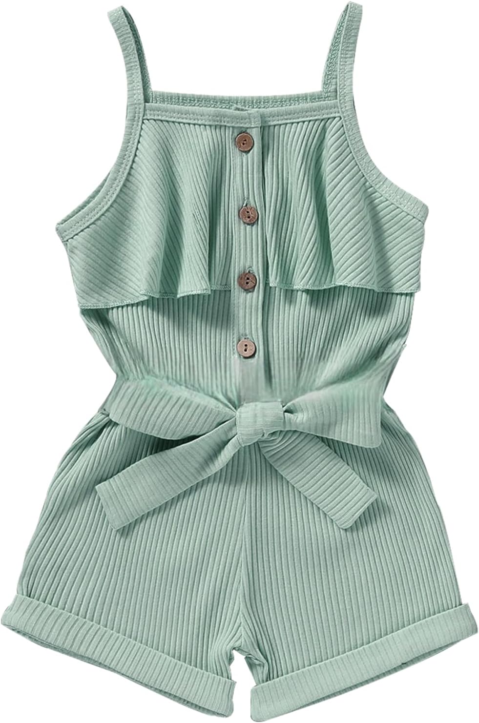 Toddler Girl Summer Sleeveless Halter Romper Jumpsuit with Cute Bow and Tie-Up Strap One Piece Halter 1-6T 5-6 Years Green