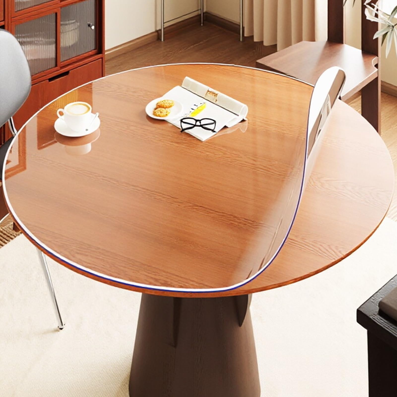 Mantel redondo de PVC de 2 mm, impermeable, resistente al calor, a prueba de aceite, almohadilla suave para mesas de 140 cm de diámetro, perfecto para el hogar y eventos