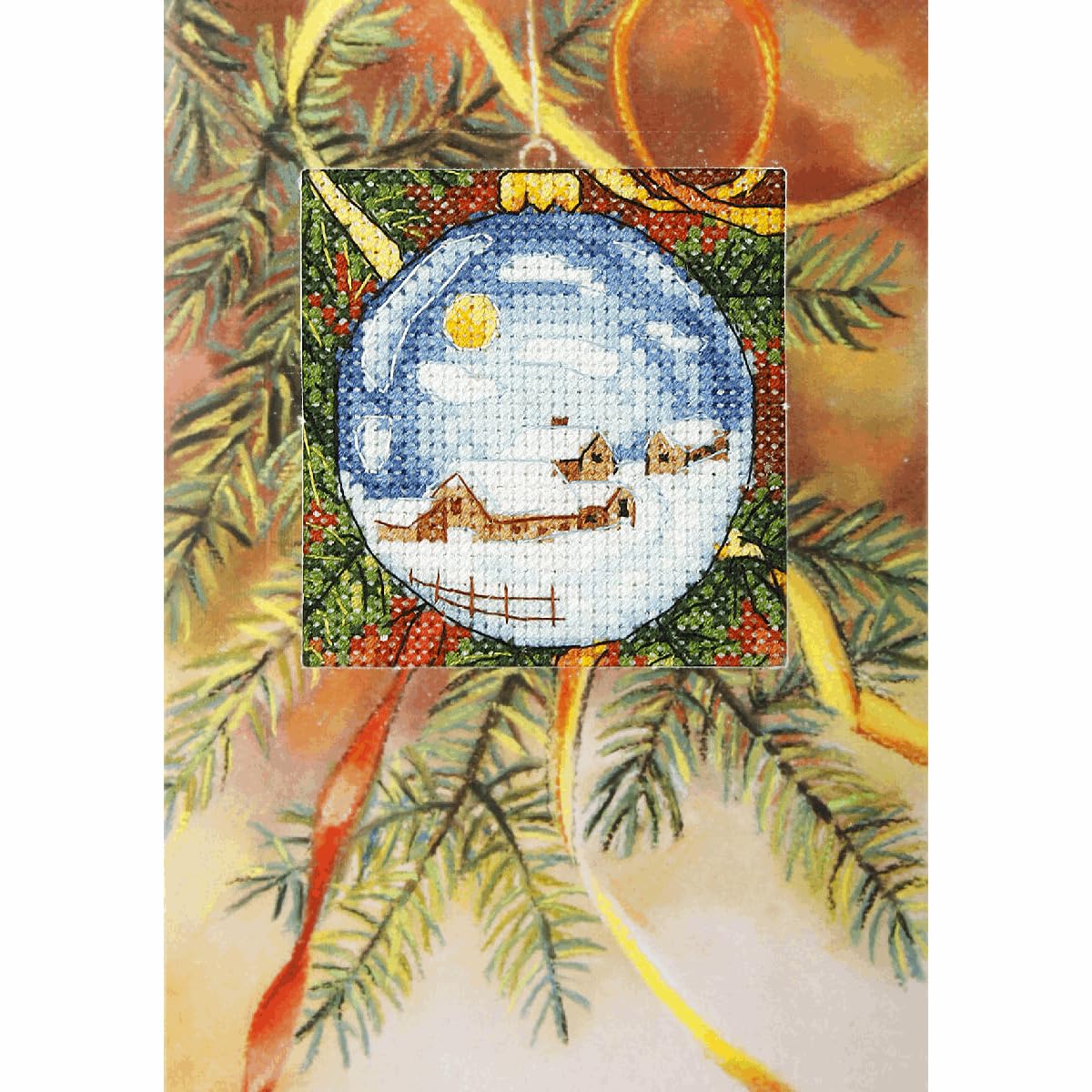Orchidea Snow Scene Bauble Card Cross Stitch Kit