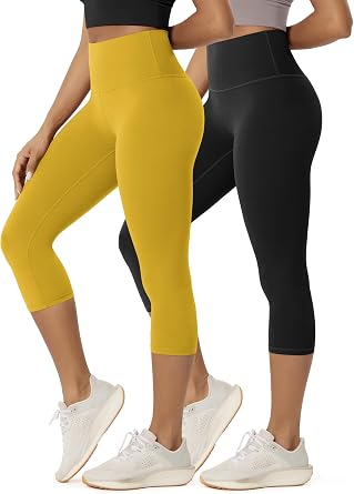 ODODOS 2-Pack Buttery Soft Lounge Yoga Capris for Women, 14" / 19" / 21" High Waist Capri Leggings