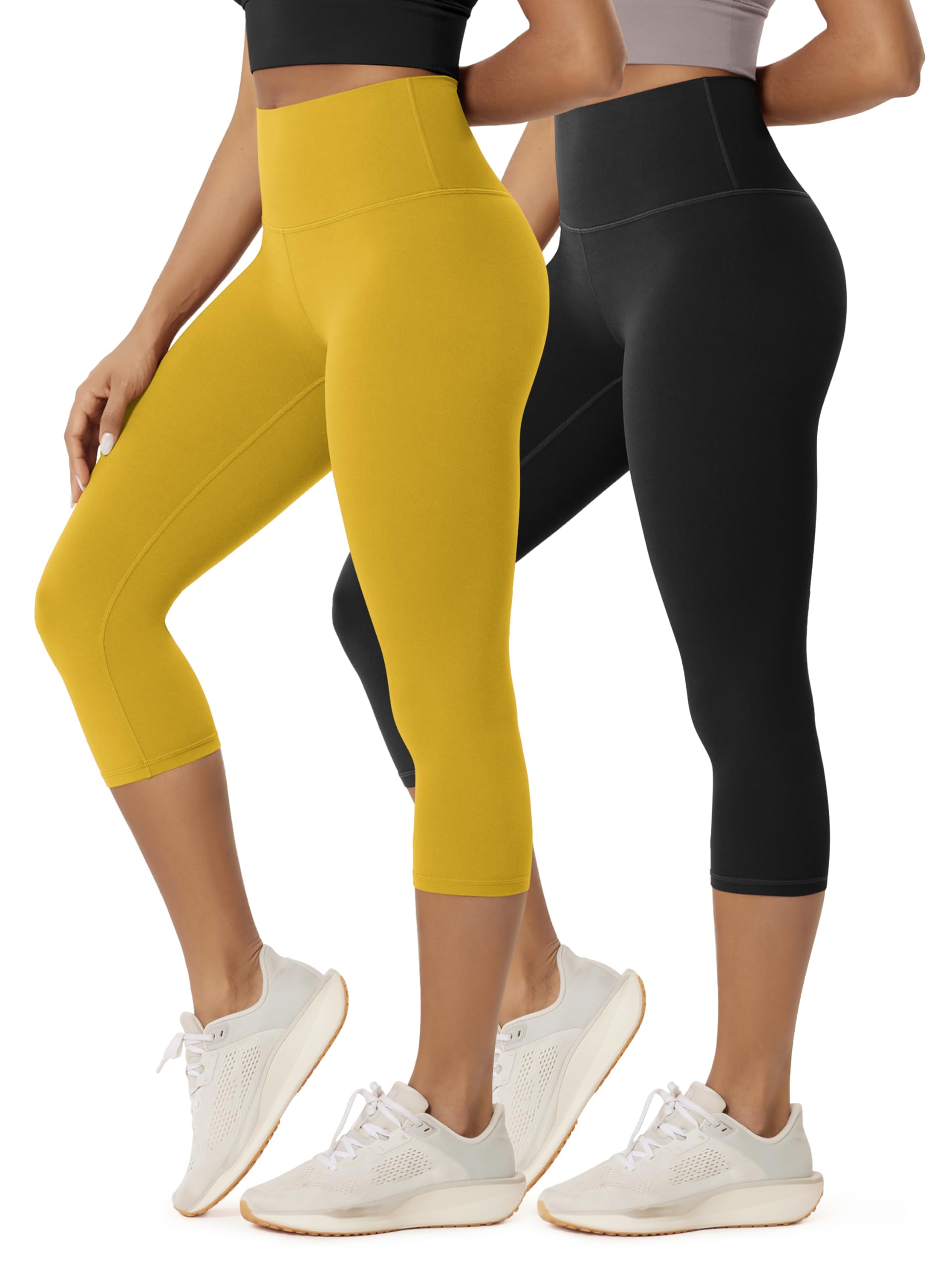 ODODOS 2-Pack Buttery Soft Lounge Yoga Capris for Women, 14" / 19" / 21" High Waist Capri Leggings