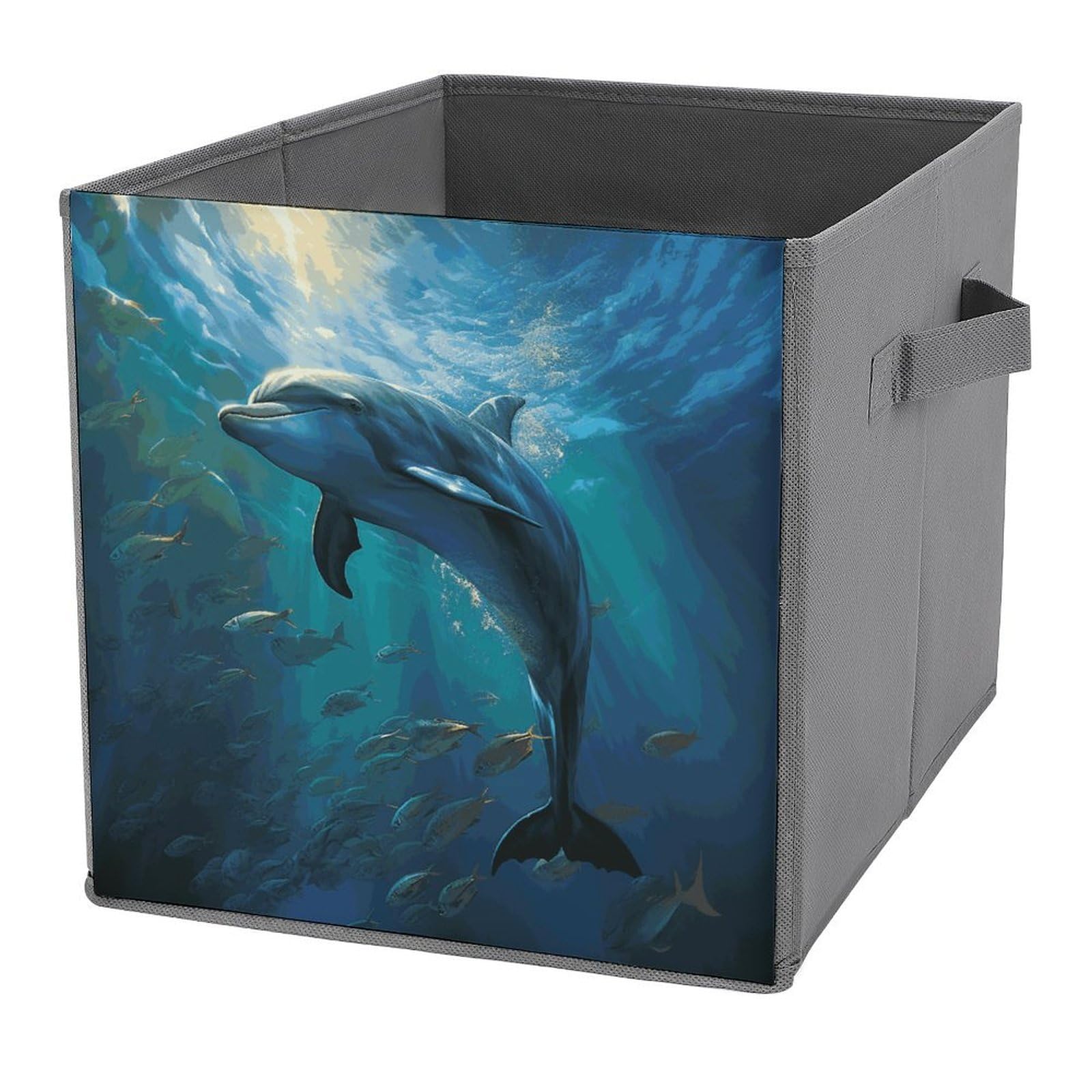 NONHAI Collapsible Storage Bins with Dual Handles Fabric Storage Basket Foldable Cubes Organizer Baskets Dolphin in The Deep Ocean Storage Boxes for Organizing Clothing Cube Storage Organizer Bins
