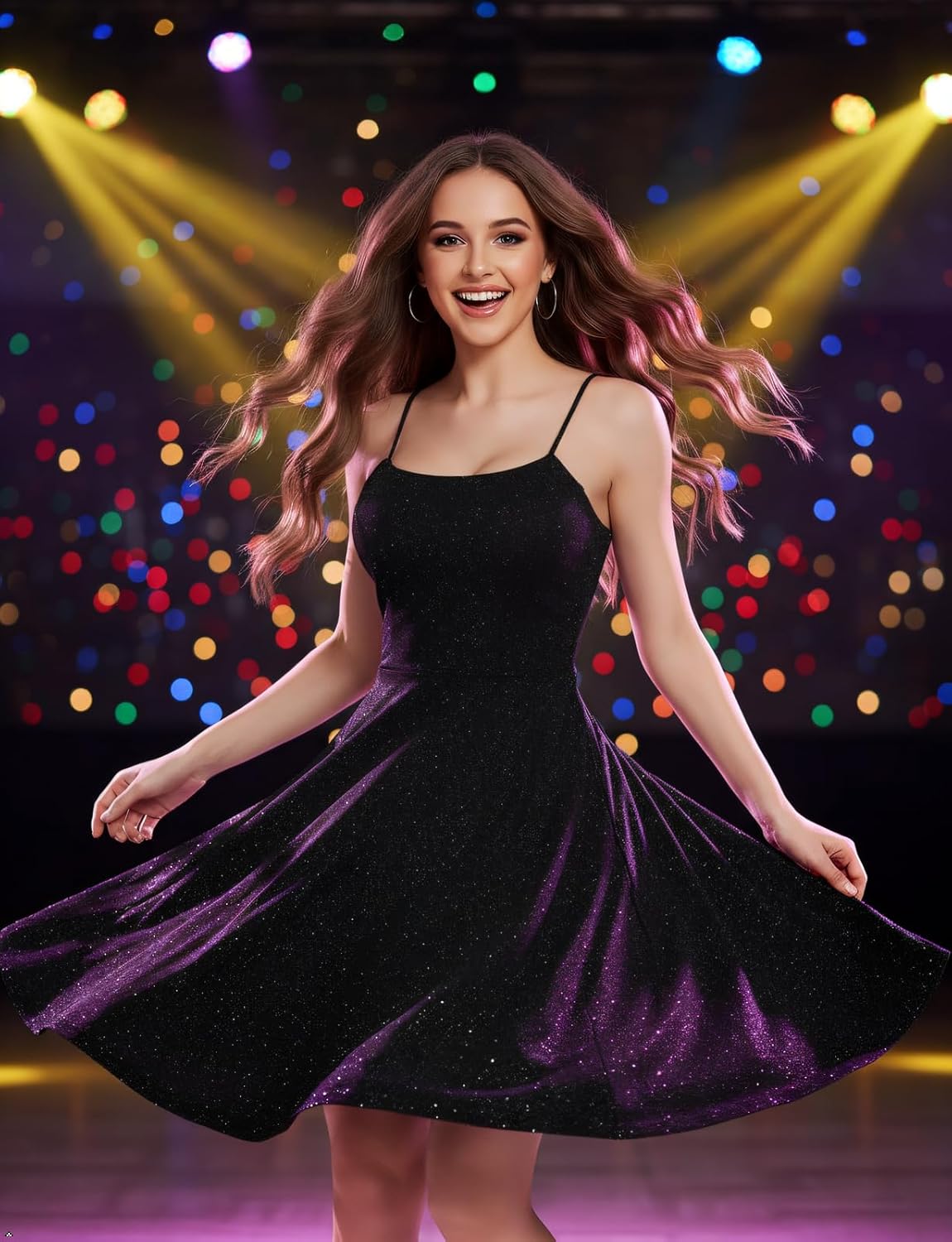 Bbonlinedress Spaghetti Straps Sparkly Homecoming Dress Fit and Flare Glitter Mini Swing Semi Formal Prom Party Club Dress - Image 4